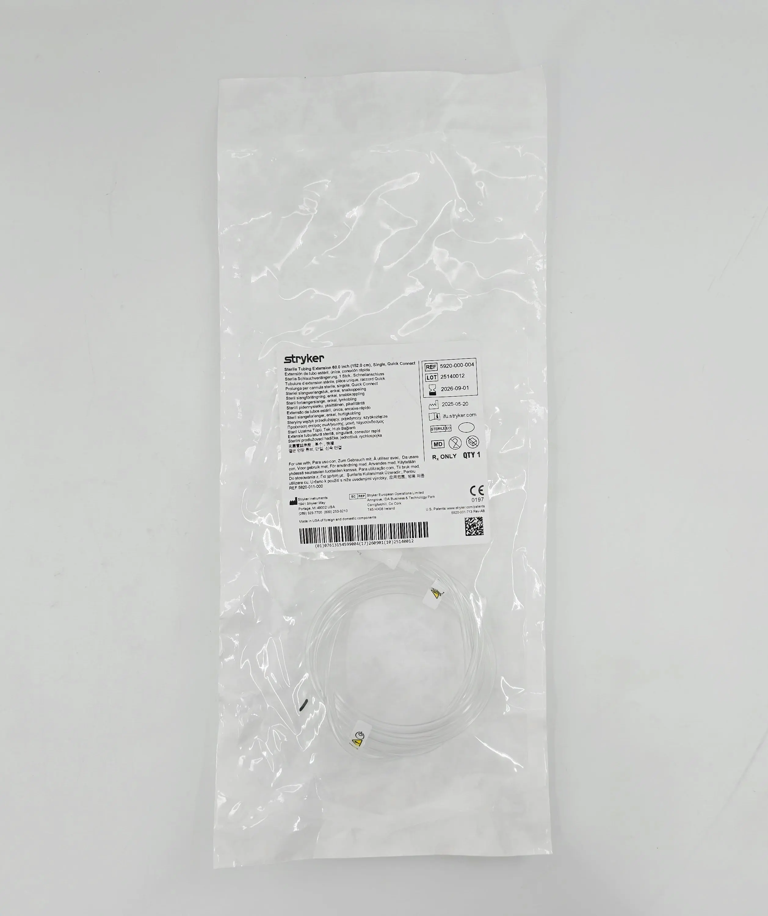 Stryker 5920-000-004 Sterile Tubing Extension Single Quick Connect 60" 1/EA - Image 2