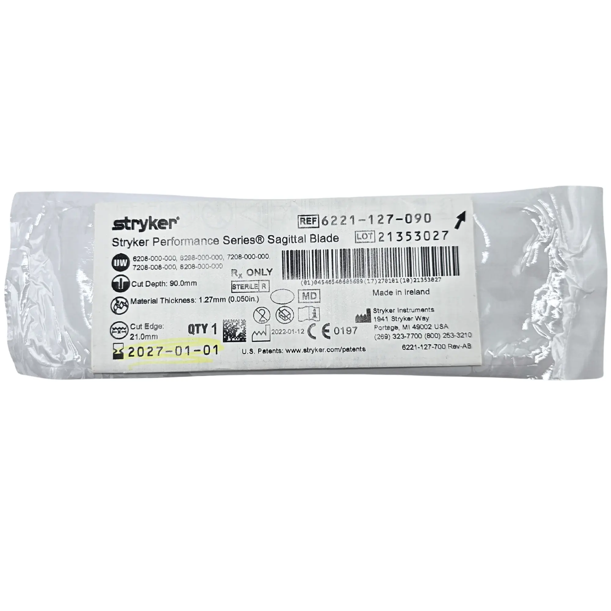Stryker 6221-127-090 Performance Series Sagittal Saw Blade - 21mm x 90mm x 1.27mm Aggressive Cut