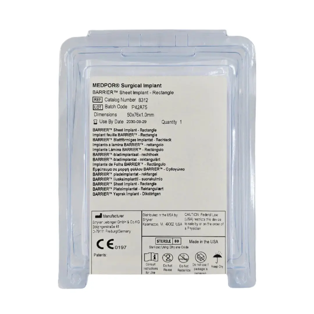 Stryker 8312 MEDPOR BARRIER Sheet Implant Rectangle 50x76x1.0mm