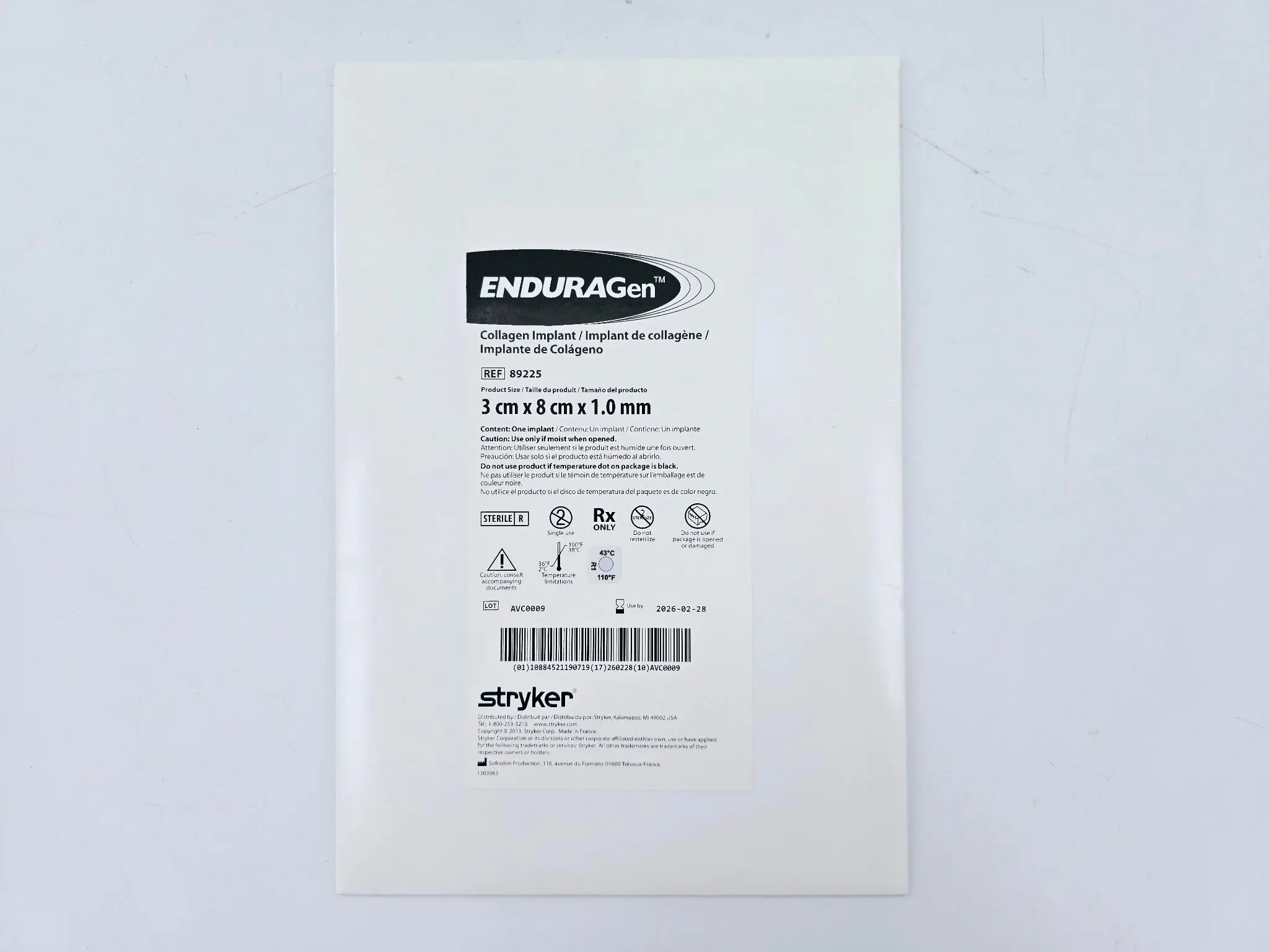 Stryker 89225 ENDURAGen Collagen Implant 3cm x 8cm x 1.0mm - Image 2