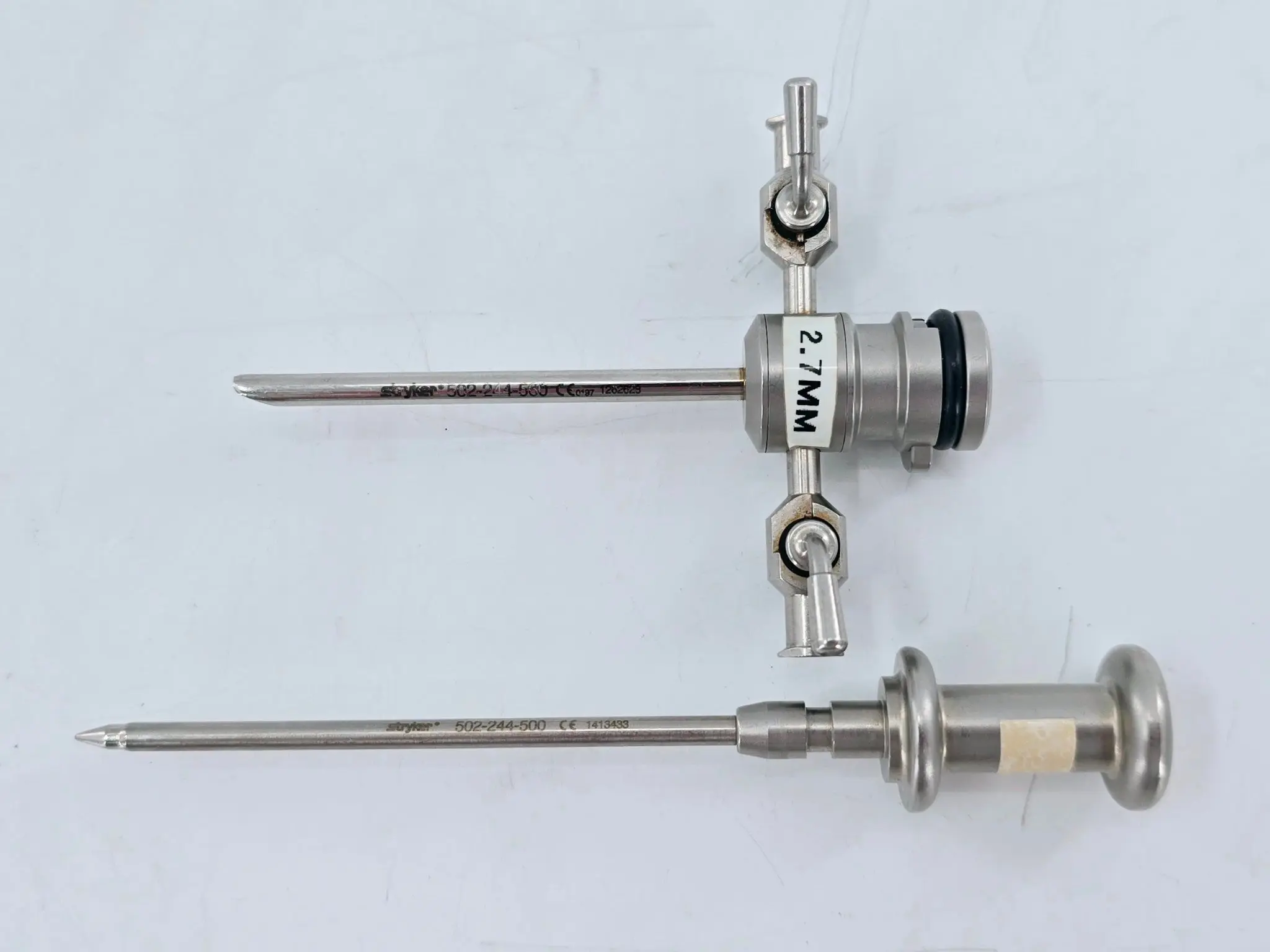 Stryker Cannula 502-244-560 4.0mm Cannula Dual Stopcocks w/ 502-244-500 Obturator 4-7/8" - Image 2