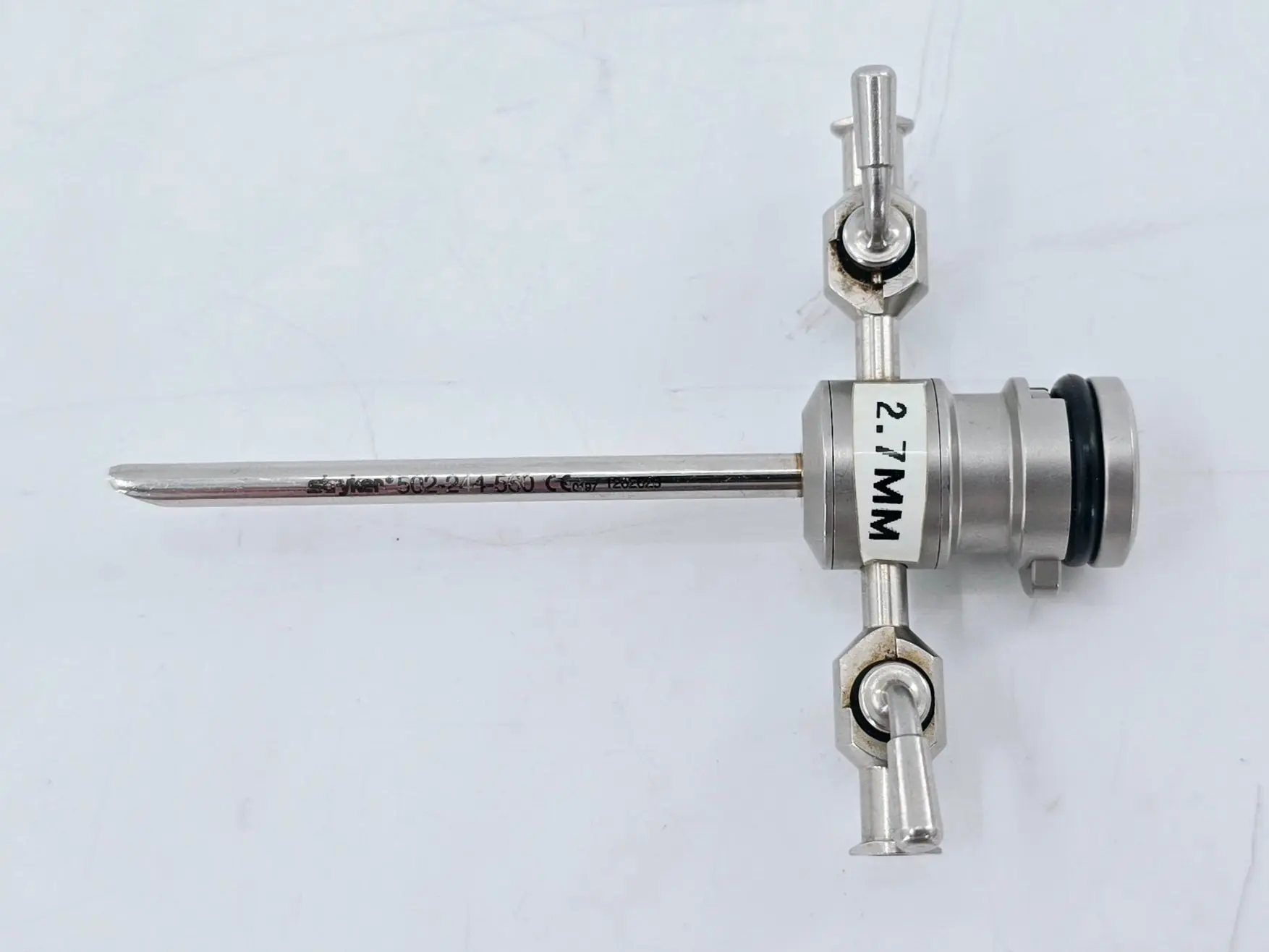 Stryker Cannula 502-244-560 4.0mm Cannula Dual Stopcocks w/ 502-244-500 Obturator 4-7/8" - Image 3