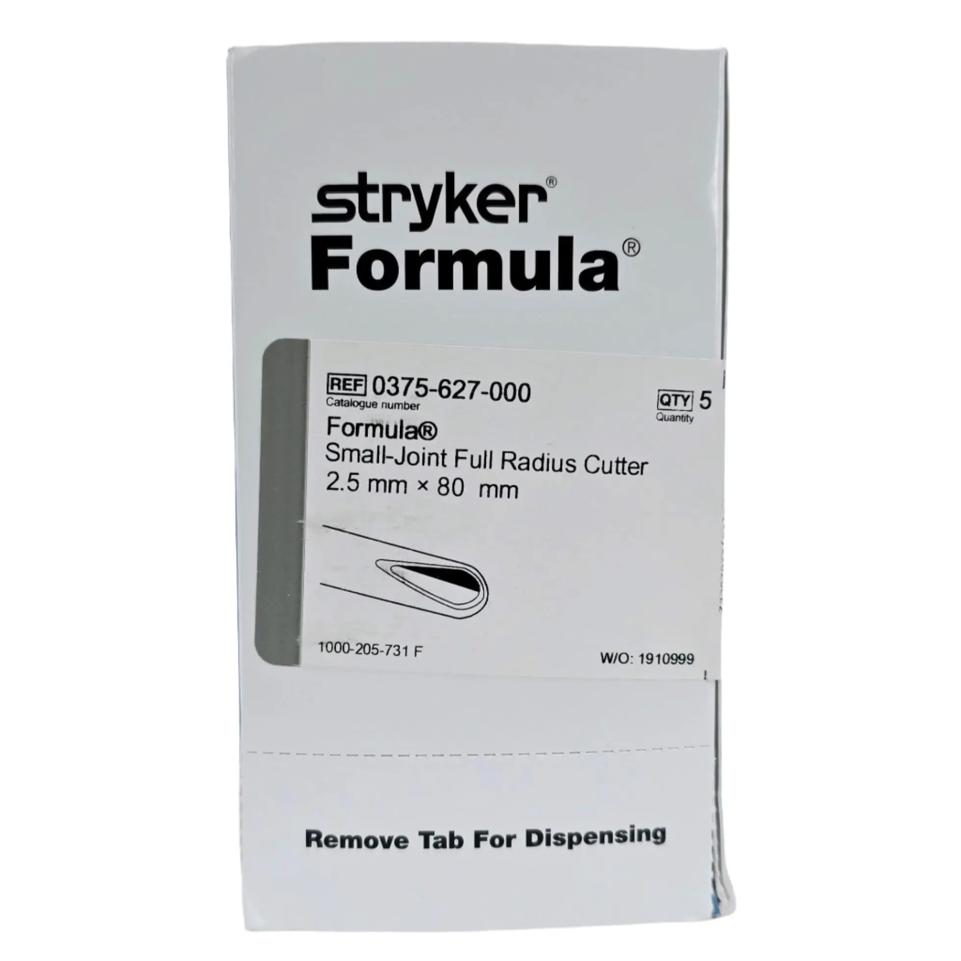 Stryker 0375-627-000 Formula Small-Joint Full Radius Cutter Arthroscopic Shaver Blade 2.5mm x 80mm 5/BX