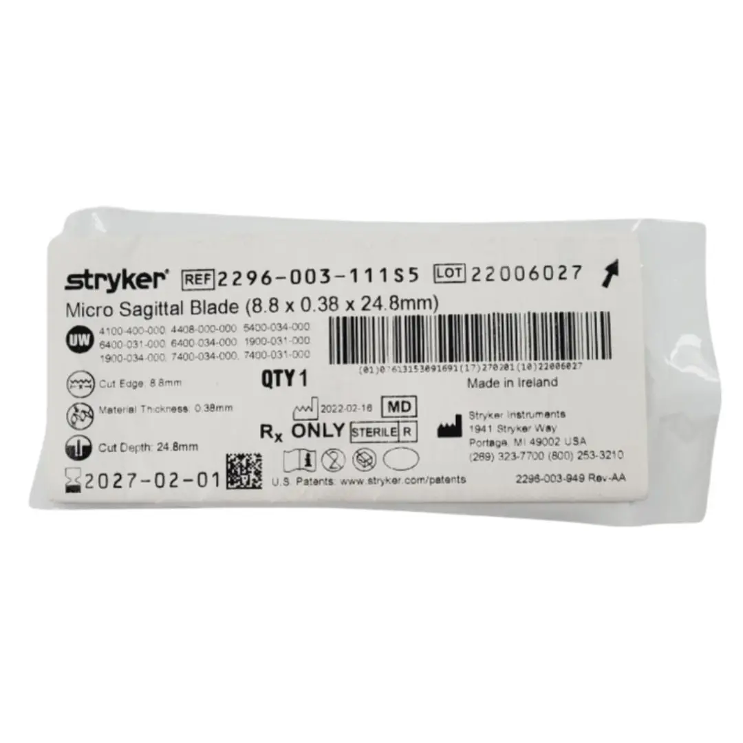 Stryker 2296-003-111S5 Micro Sagittal Blade (8.8mm x 0.38mm x 24.8mm)