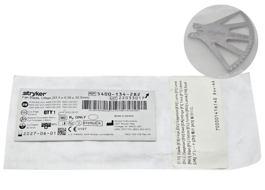 Stryker Fan Blade 5400-134-282  Offset 53.5 x 0.38 x 32.0mm Exp 2027-06-01 NEW
