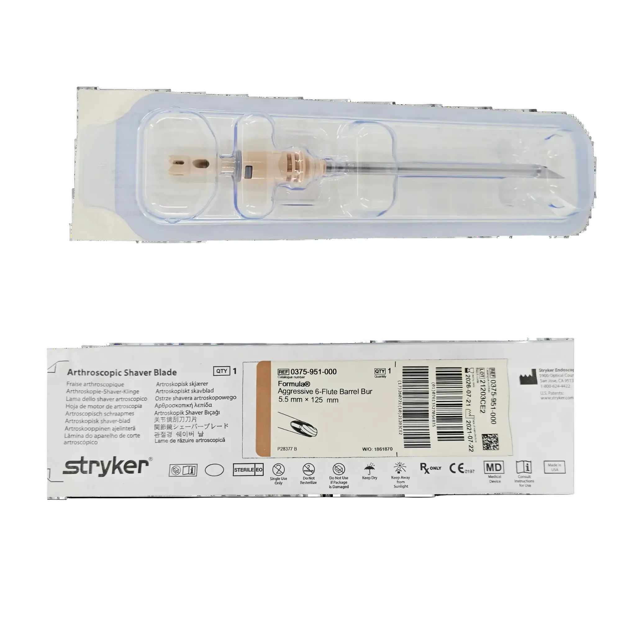 Stryker Formula Aggressive 6-Flute Barrel Bur 5.5mm x 125mm Shaver Blade 0375-951-000