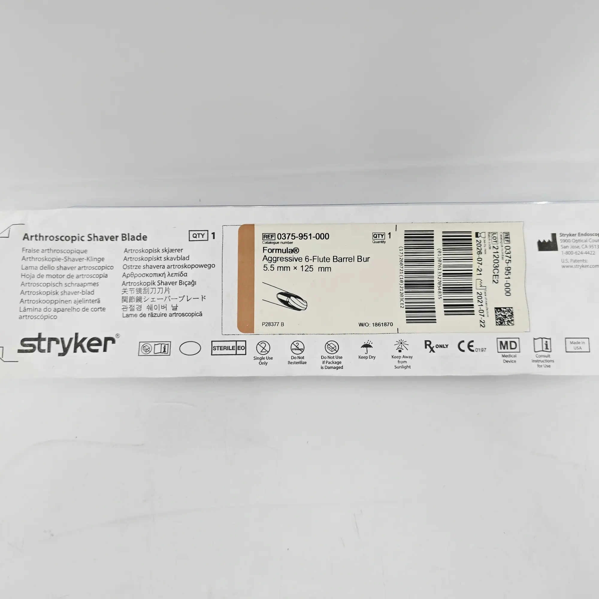 Stryker Formula Aggressive 6-Flute Barrel Bur 5.5mm x 125mm Shaver Blade 0375-951-000 - Image 3