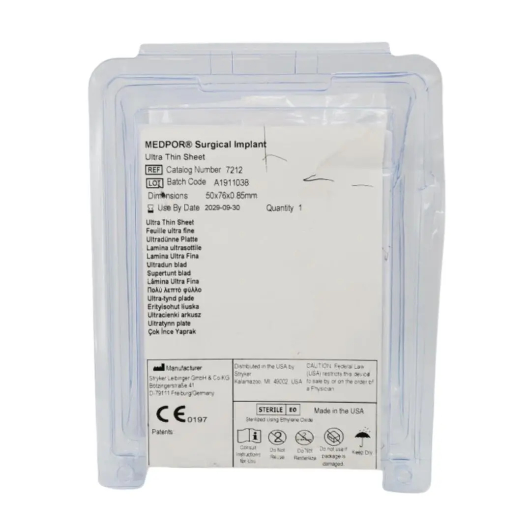 Stryker 7212 MEDPOR Surgical Implant Ultra Thin Sheet 50mm x 76mm x 0.85mm