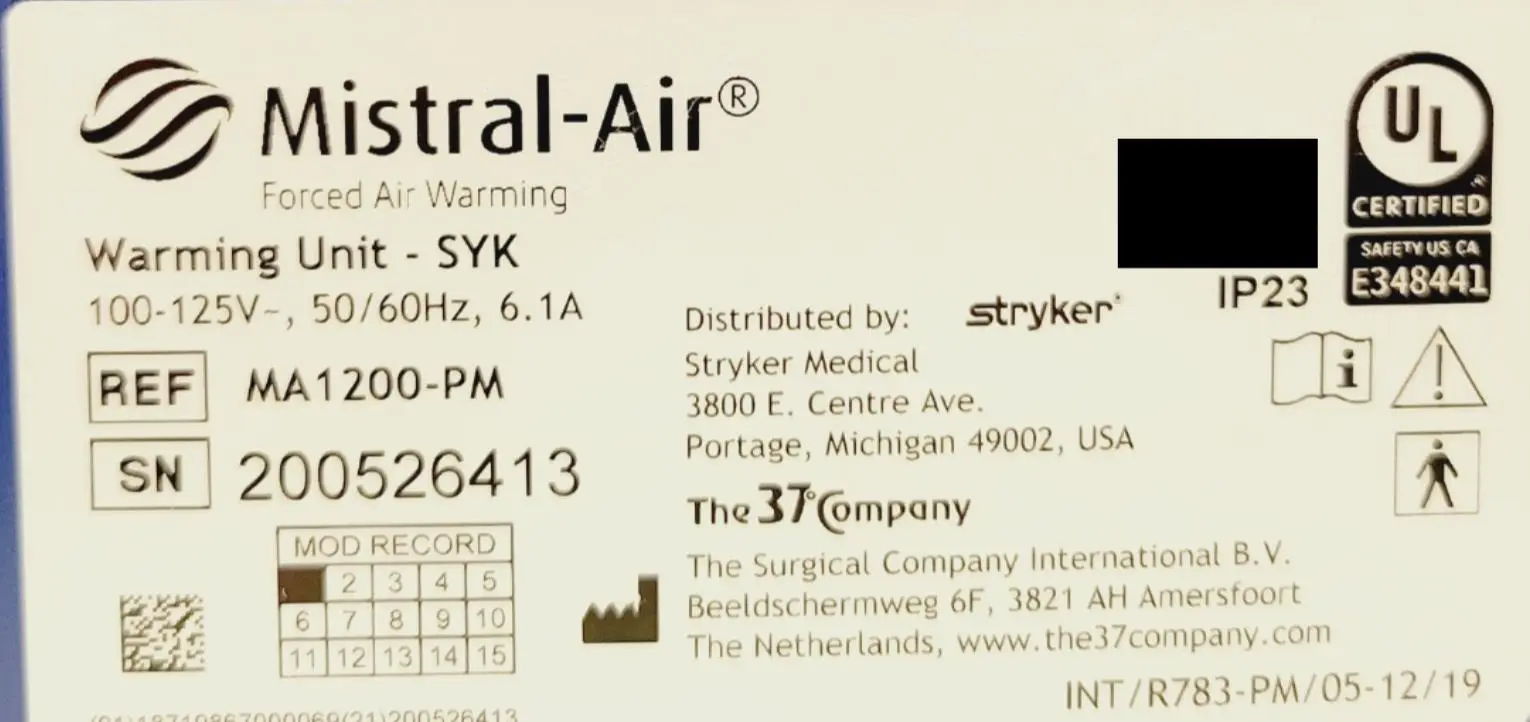 Stryker MA1200-PM Mistral-Air Forced Air Warming Unit Certified - Image 6