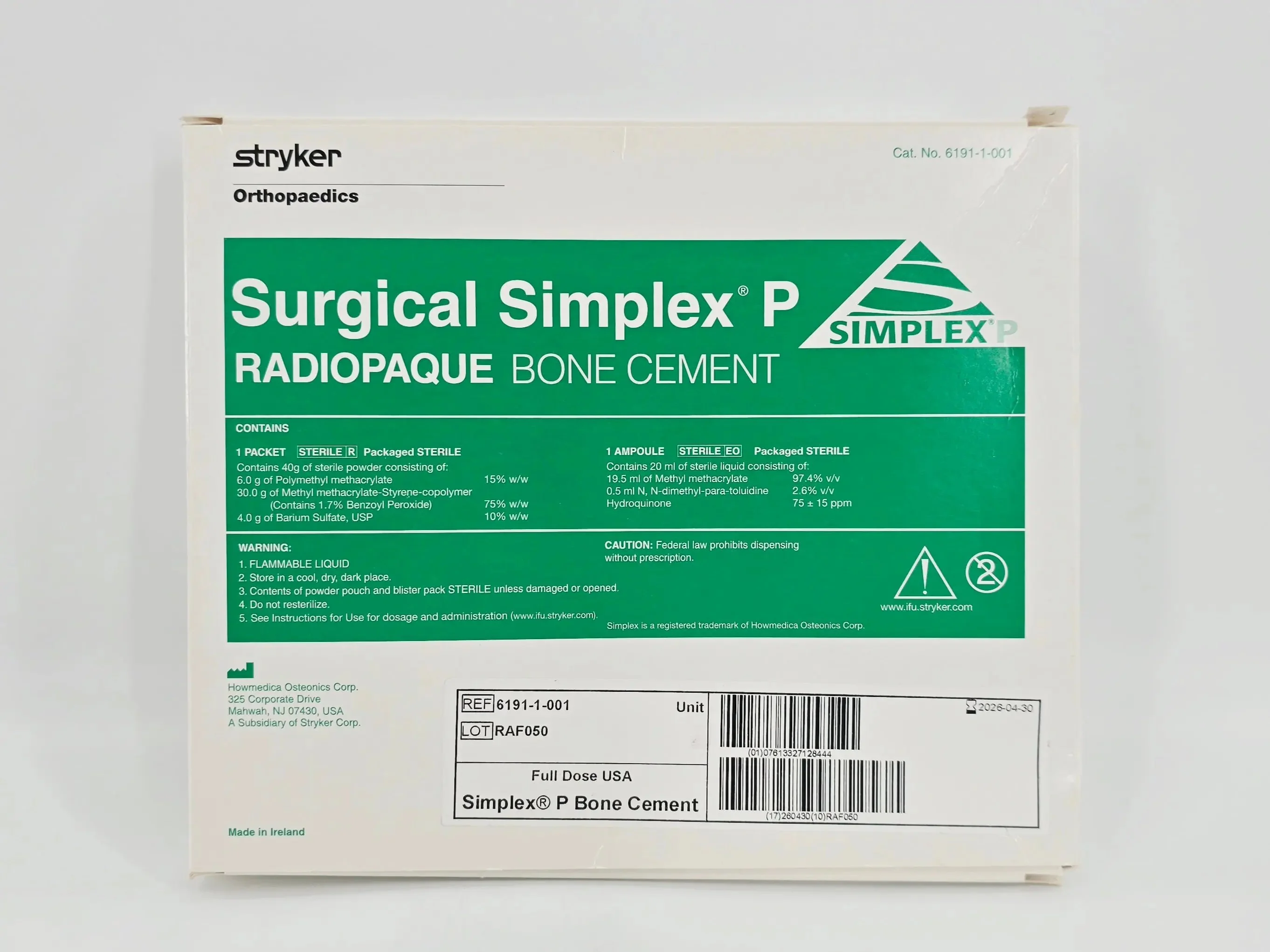 Stryker Orthopaedics 6191-1-001 Surgical Simplex P Radiopaque Full Dose Bone Cement 1/EA - Image 2