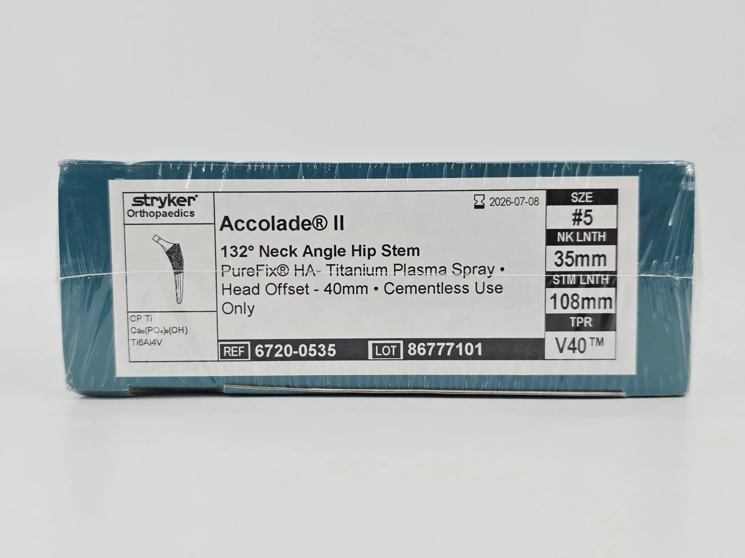 Stryker Orthopaedics 6720-0535 Accolade II 132° Neck Angle Hip Stem Implant Size #5 - Image 2
