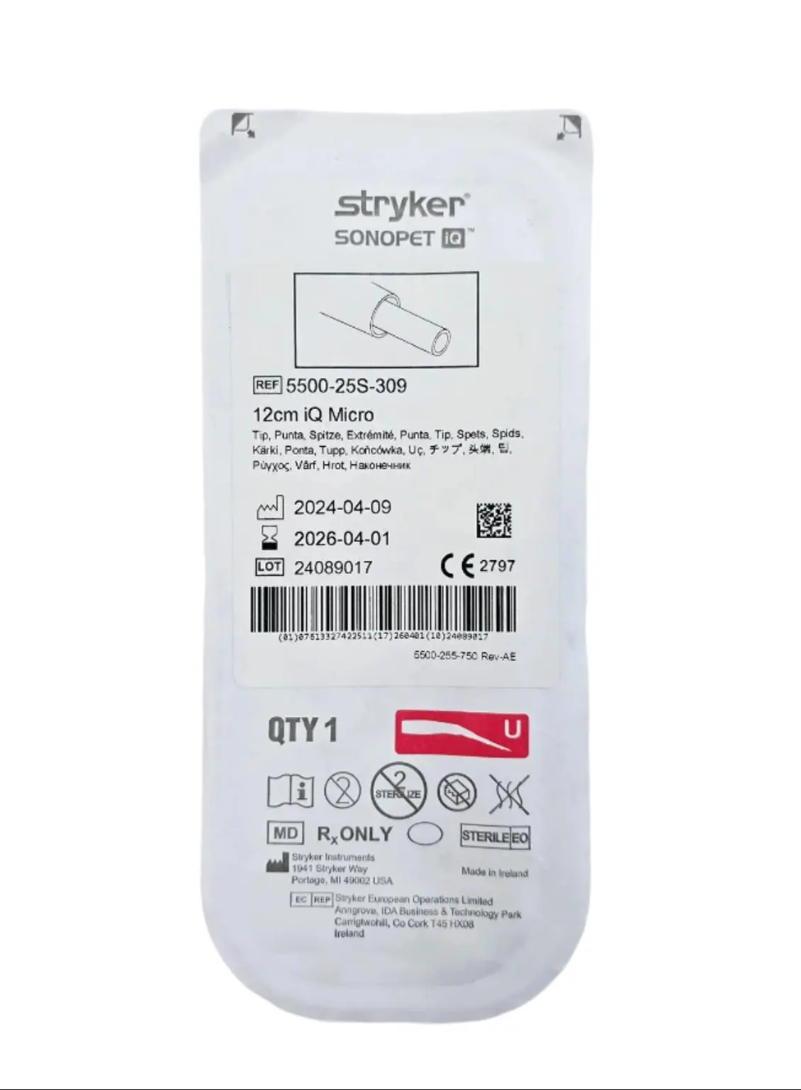 Stryker Sonopet 550025S309 iQ 12cm iQ Micro Surgical Handpiece Tip