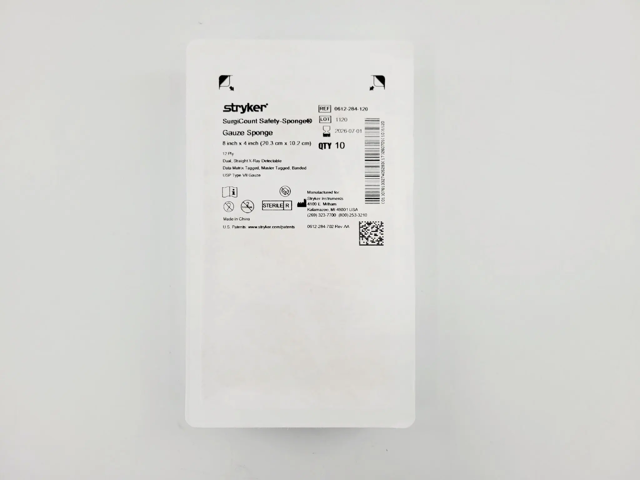 Stryker SurgiCount 0612-284-120 SurgiCount Safety-Sponge Gauze Sponge Box of 10 Packs/10 - Image 3