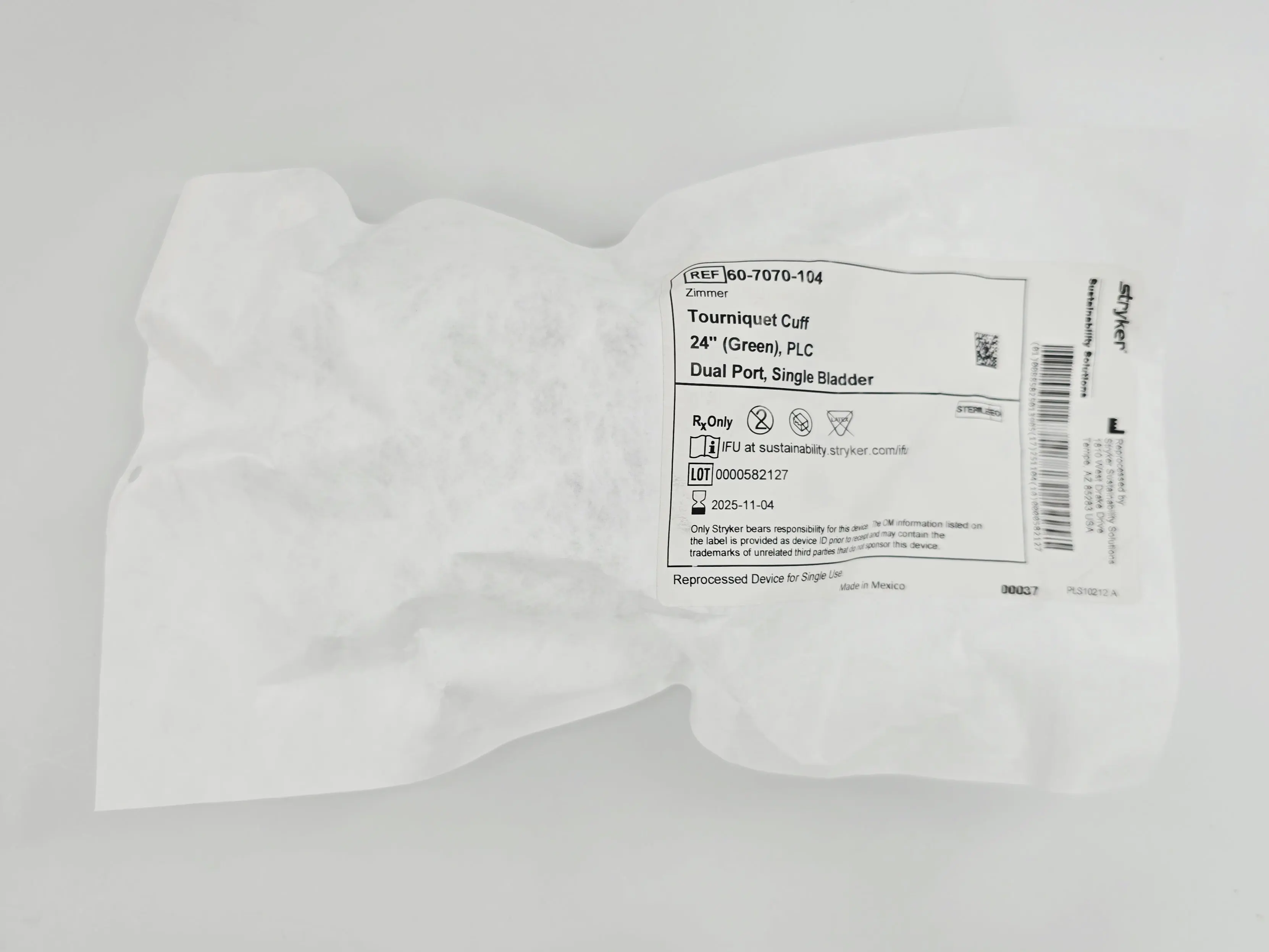 Stryker Sustainability 60-7070-104 Tourniquet Cuff 24" Green PLC Dual Port Single Bladder CS/10 - Image 4