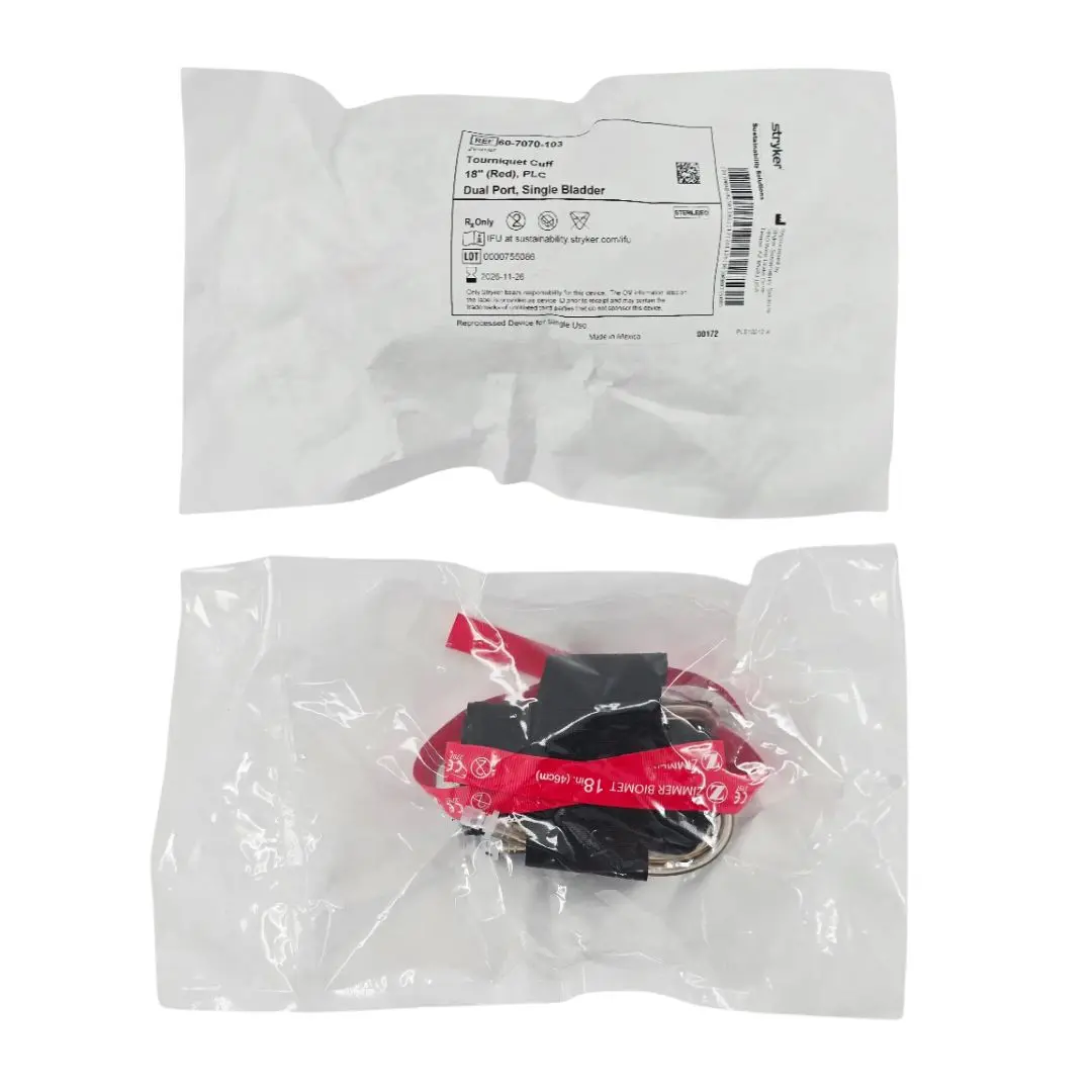 Stryker Sustainability 60-7070-103 Zimmer Reprocessed Tourniquet Cuff PLC Dual Port Single Bladder 18" (Red) 1/EA