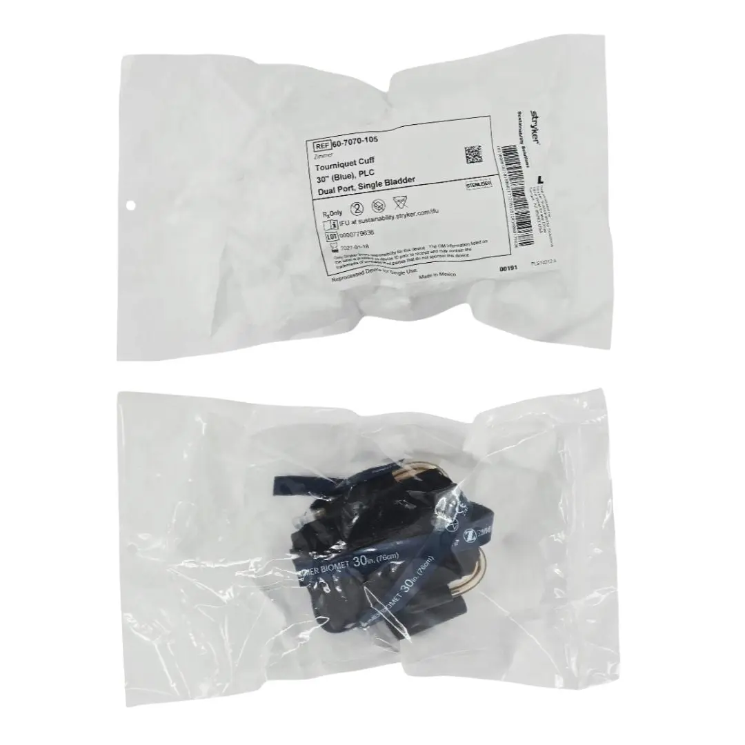 Stryker Sustainability 60-7070-105 Zimmer Reprocessed Tourniquet Cuff PLC Dual Port Single Bladder 30" (Blue) 1/EA