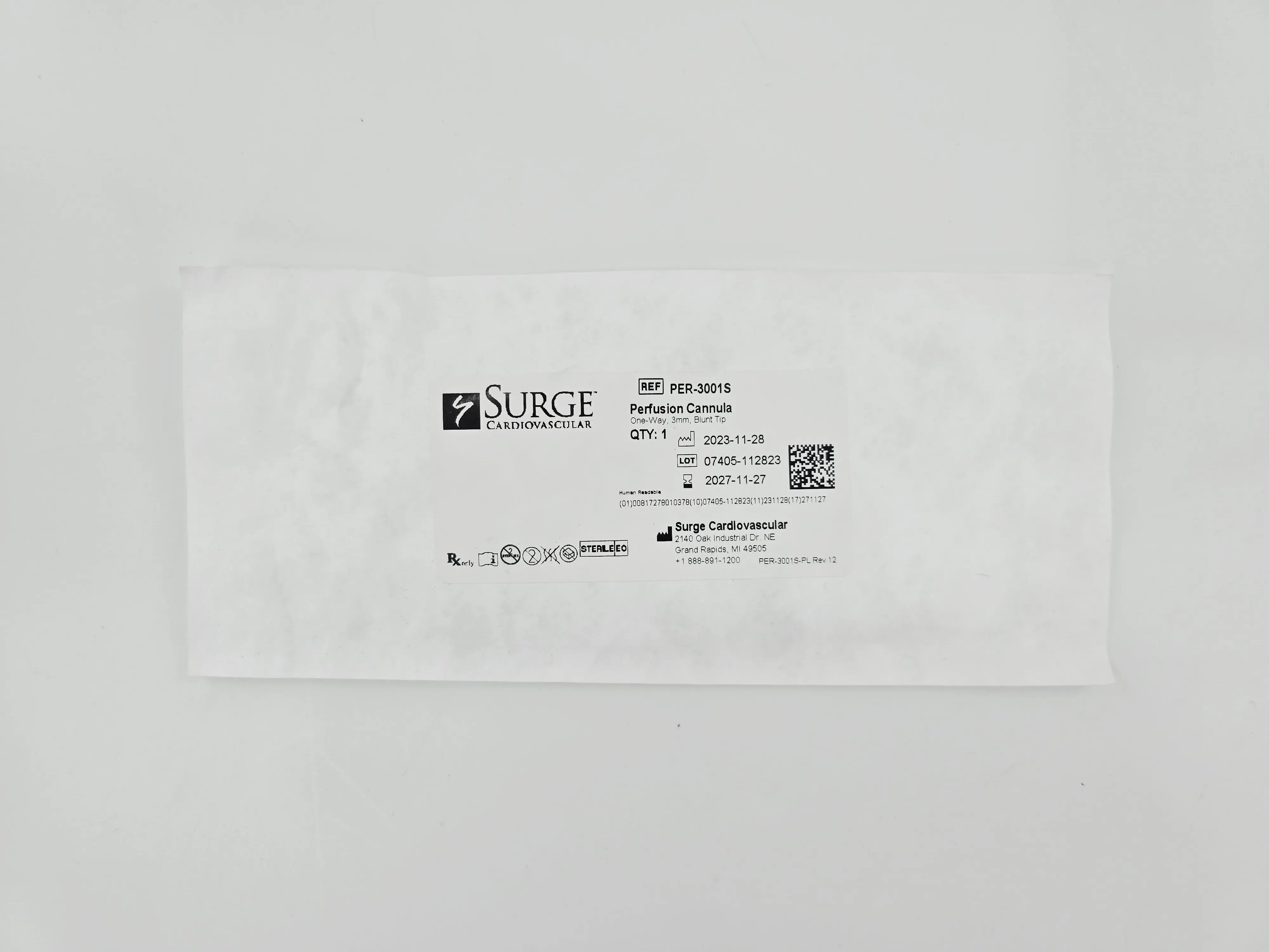 Surge Cardiovascular PER-3001S Perfusion Cannula One-Way, 3mm, Blunt Tip - Image 2