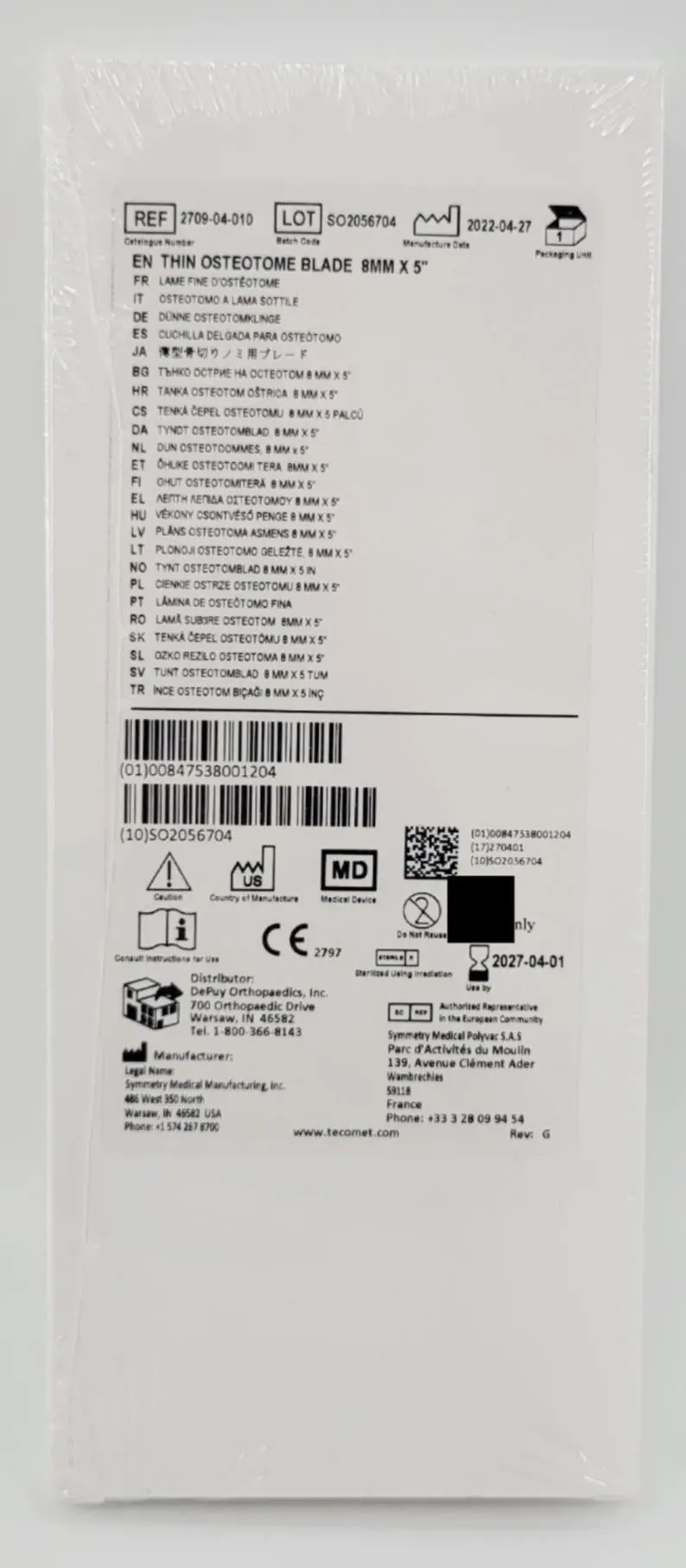 Symmetry Medical 2709-04-010 Thin Osteotome Blade 8mm x 5" - Image 3