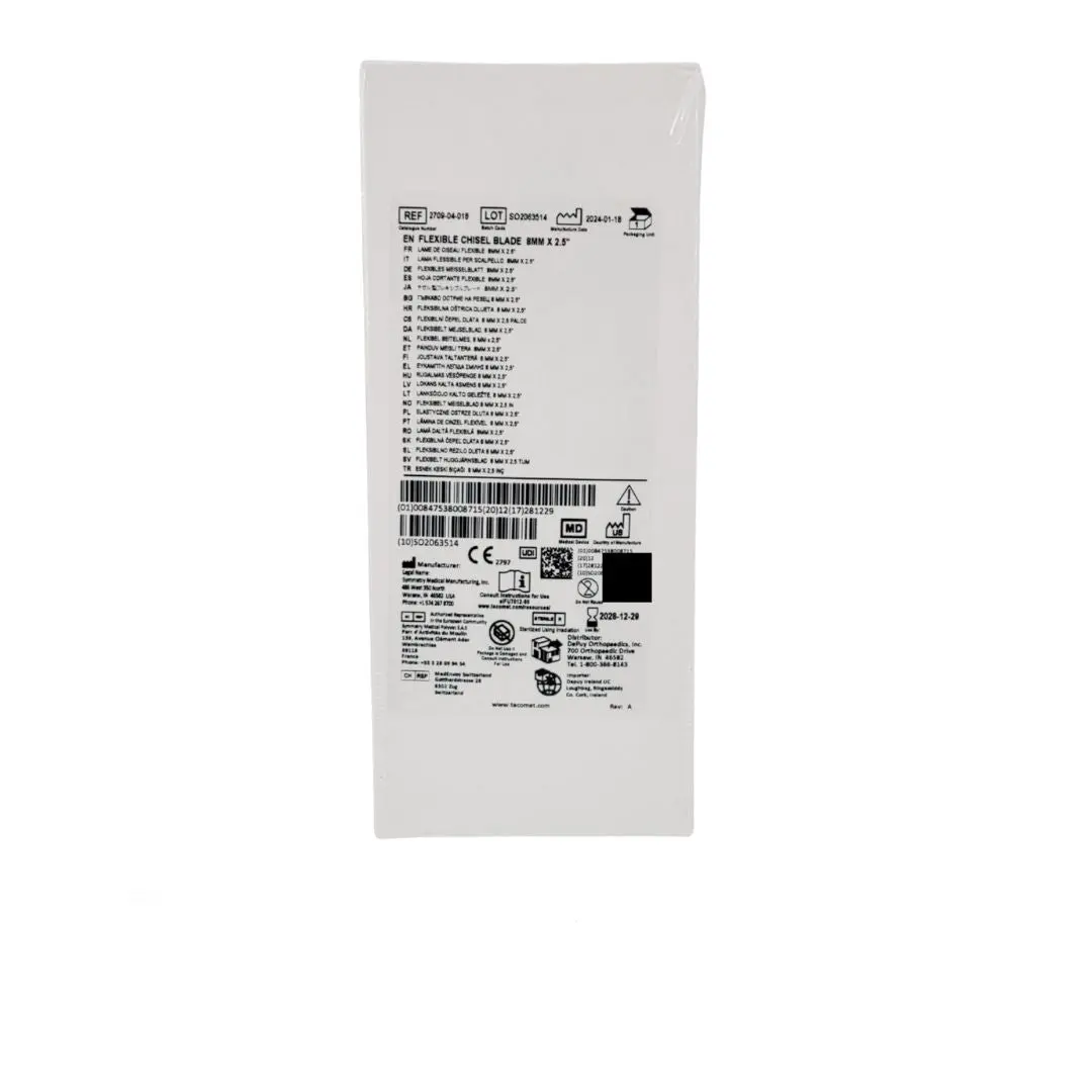 Symmetry Medical 2709-04-018 Flexible Chisel Blade 8mm x 2.5" EXP: 12/2028