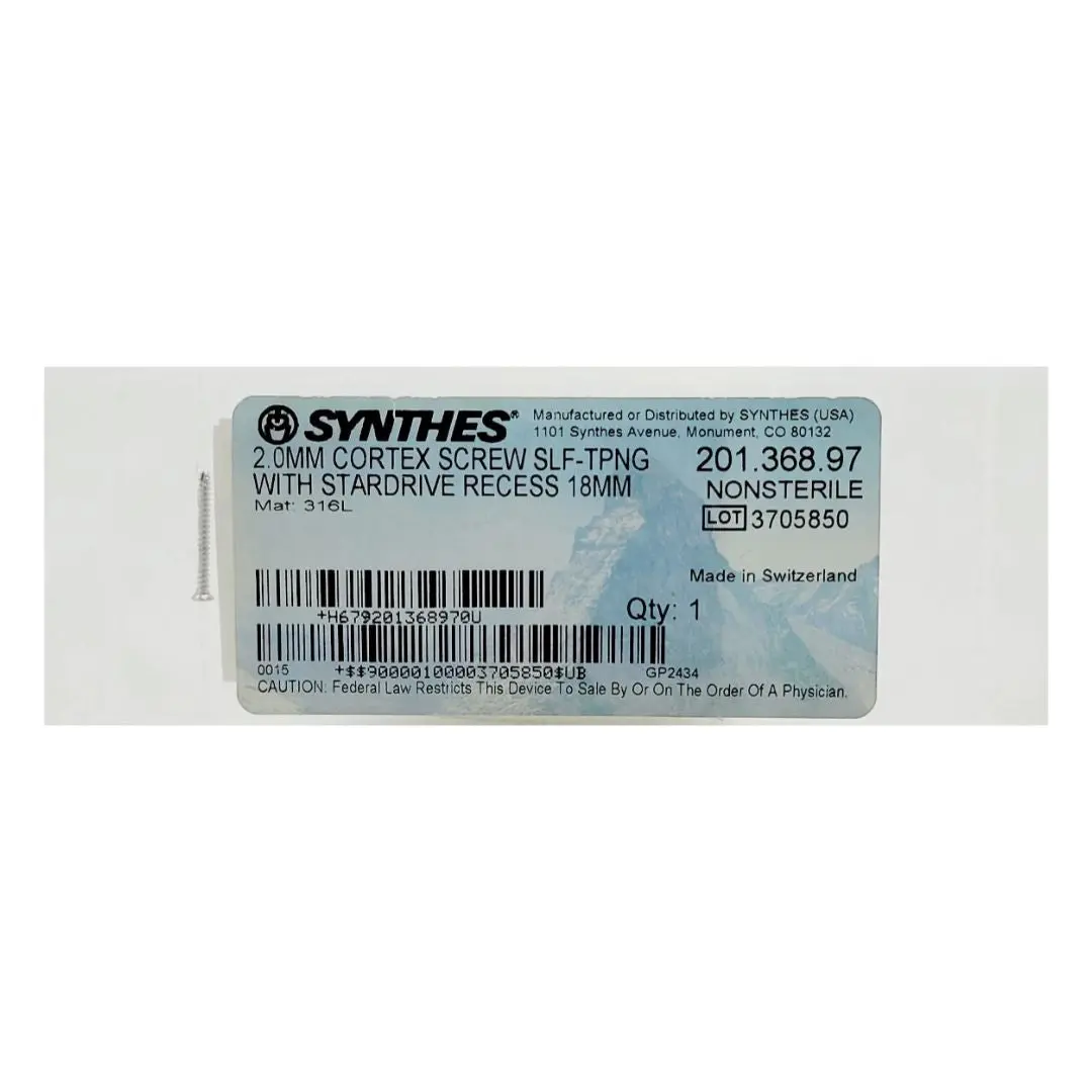 Synthes 201.368.97 2.0MM Cortex Screw Self Tapping with Stardrive Recess 18mm