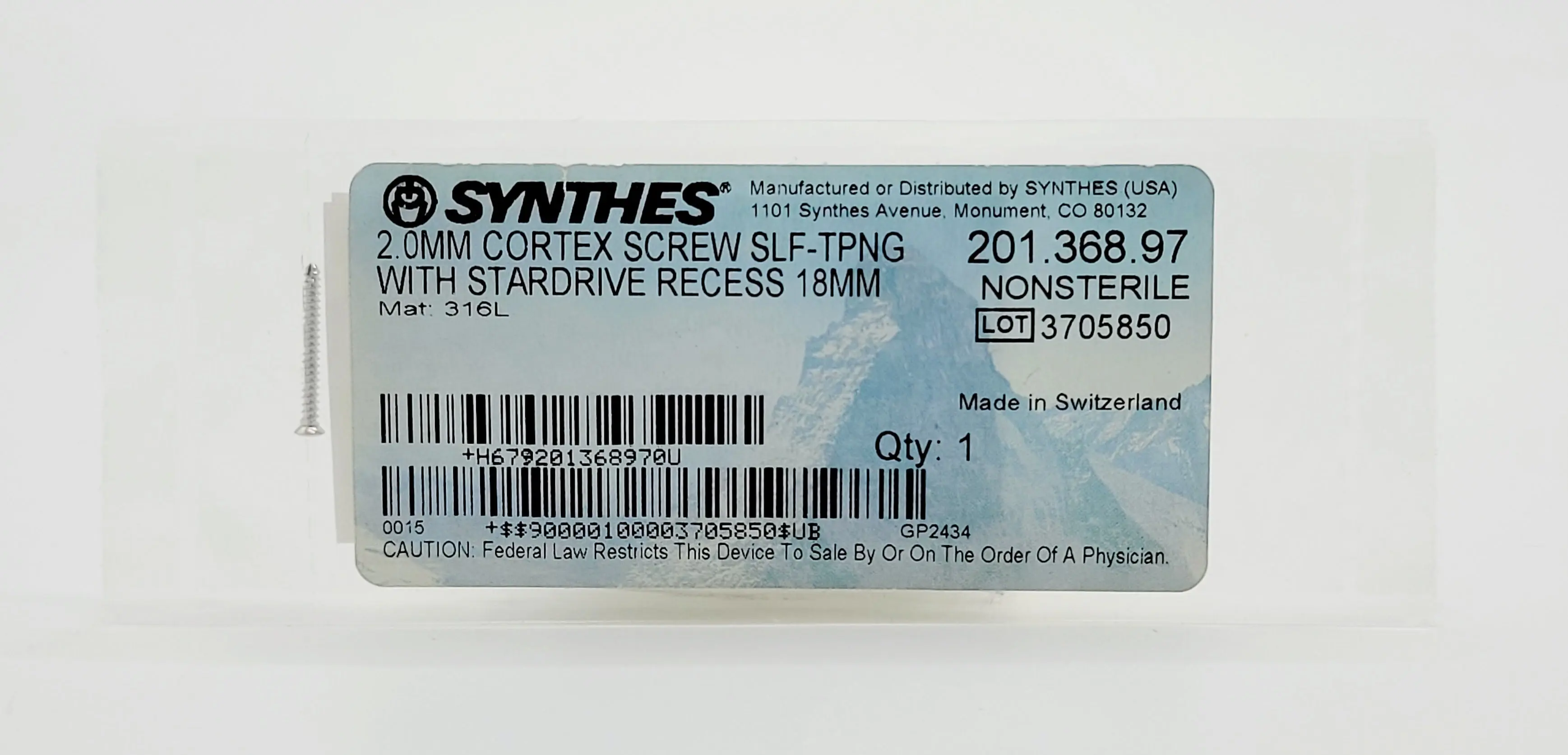 Synthes 201.368.97 2.0MM Cortex Screw Self Tapping with Stardrive Recess 18mm - Image 2