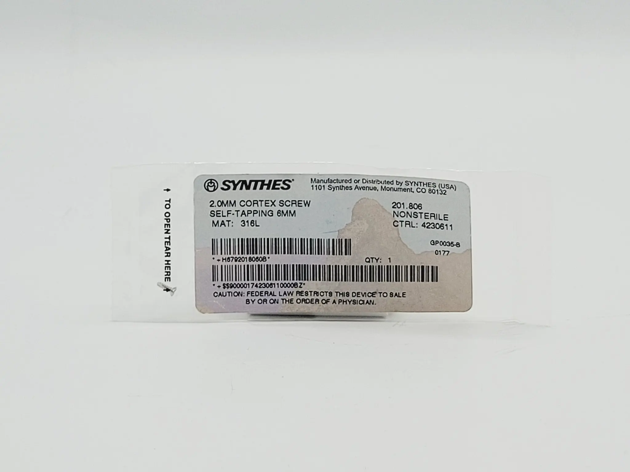 Synthes 201.806 2.0mm Cortex Screw Self-Tapping 6mm - Image 2