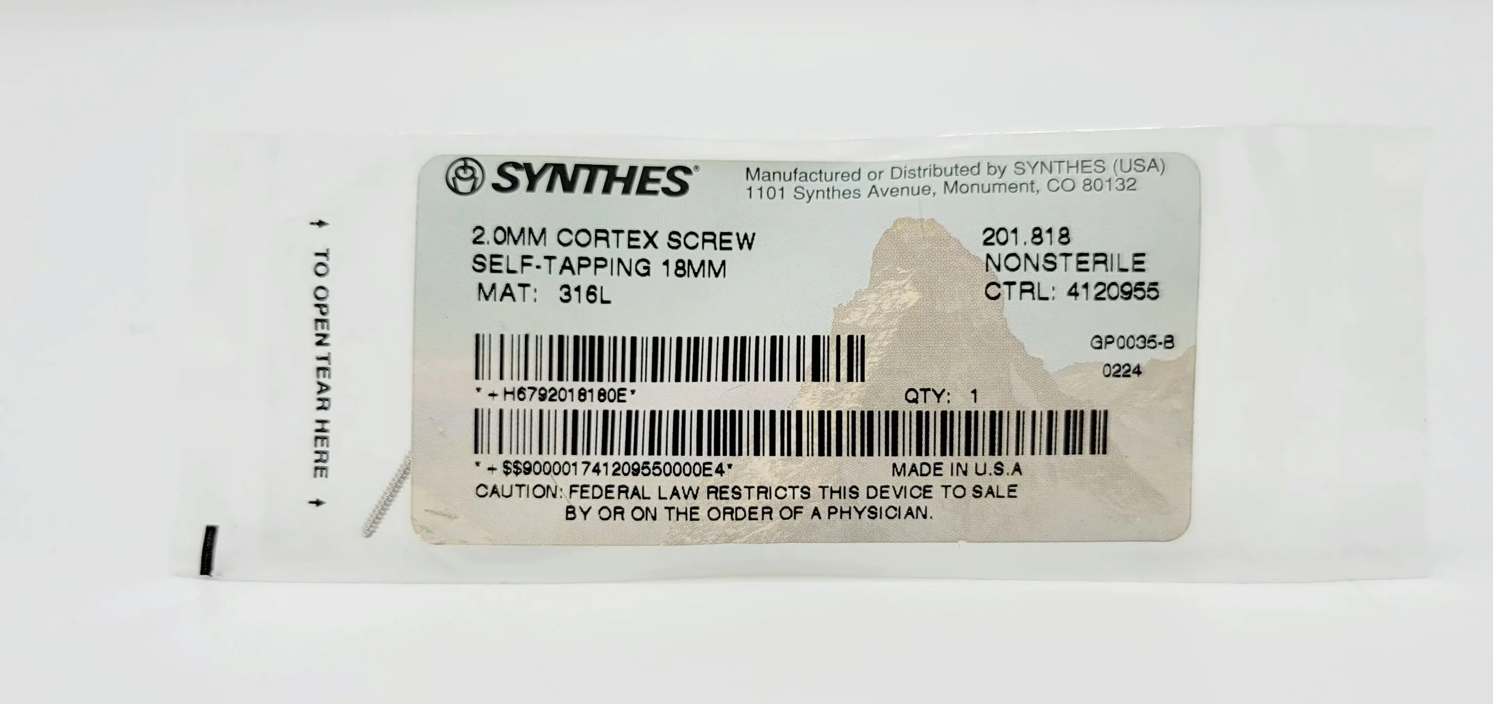 Synthes 201.818 2.0mm Cortex Screw Self-tapping 18mm - Image 2