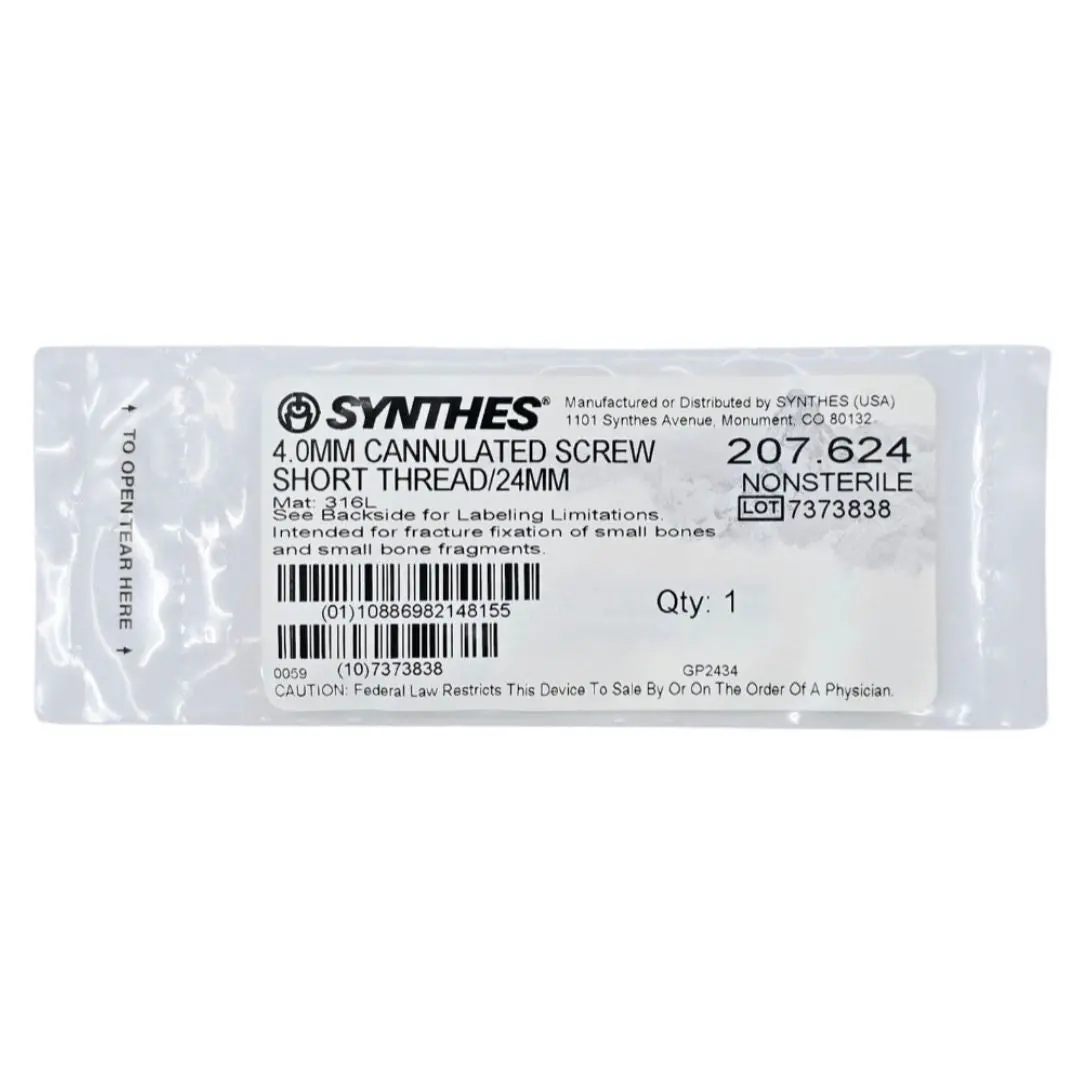 Synthes 207.624 4.0mm Cannulated Screw Short Thread/24mm