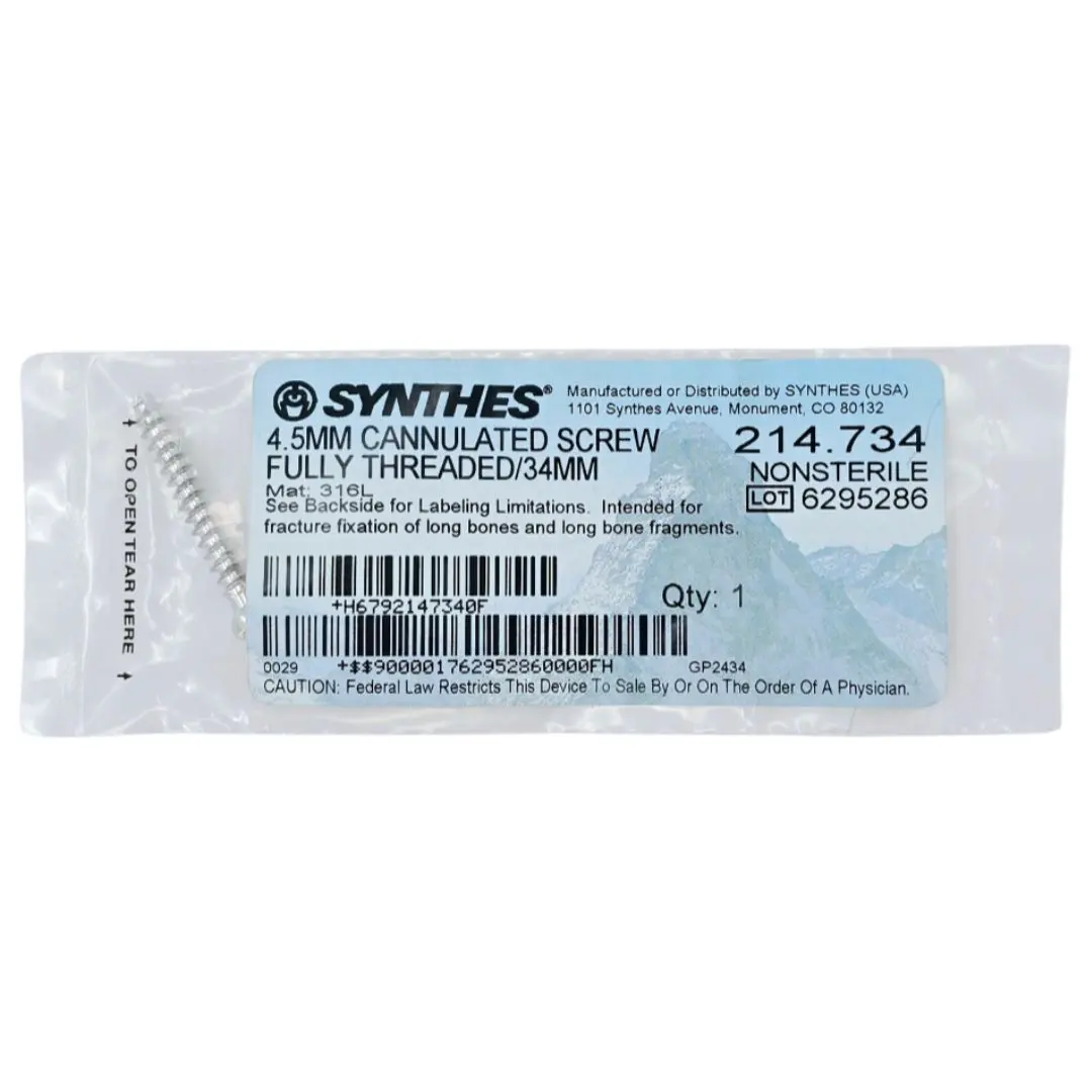 Synthes 214.734 4.5mm Cannulated Screw Fully Threaded/34mm