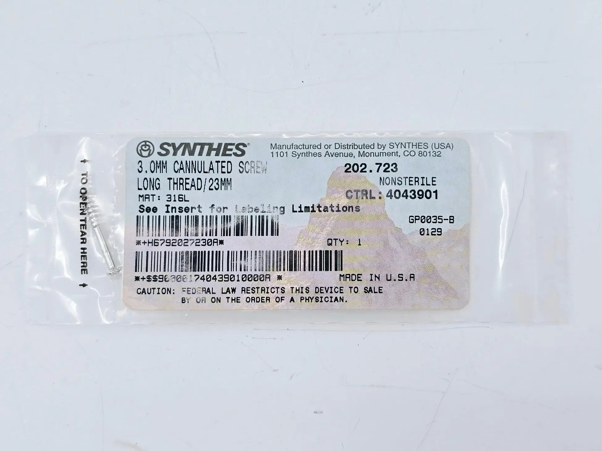 Synthes 202.723 3.0mm Cannulated Screw Long Thread/23mm - Image 2