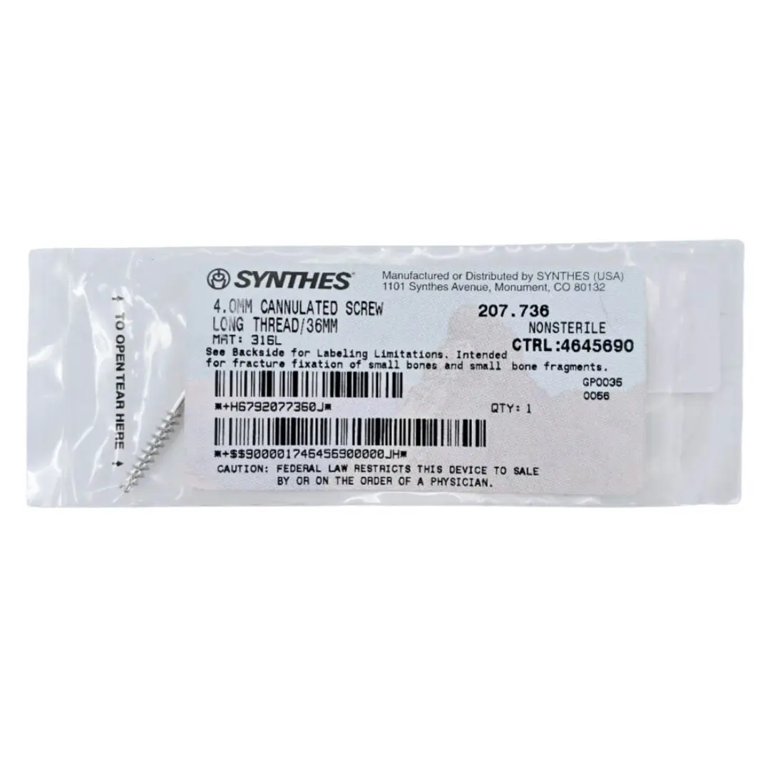 Synthes 207.736 4.0mm Cannulated Screw Long Thread 36mm