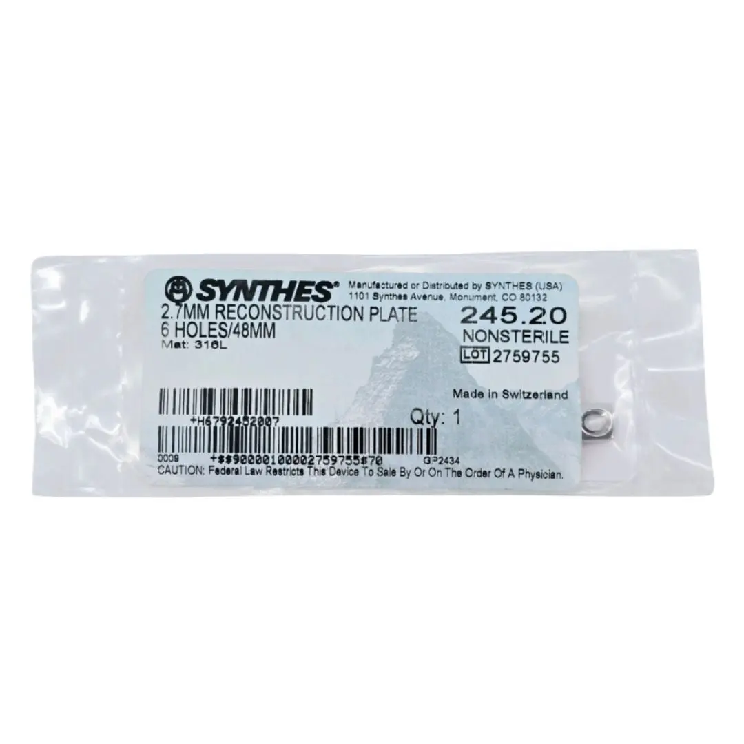 Synthes 245.20 2.7mm Reconstruction Plate 6 Holes 48mm