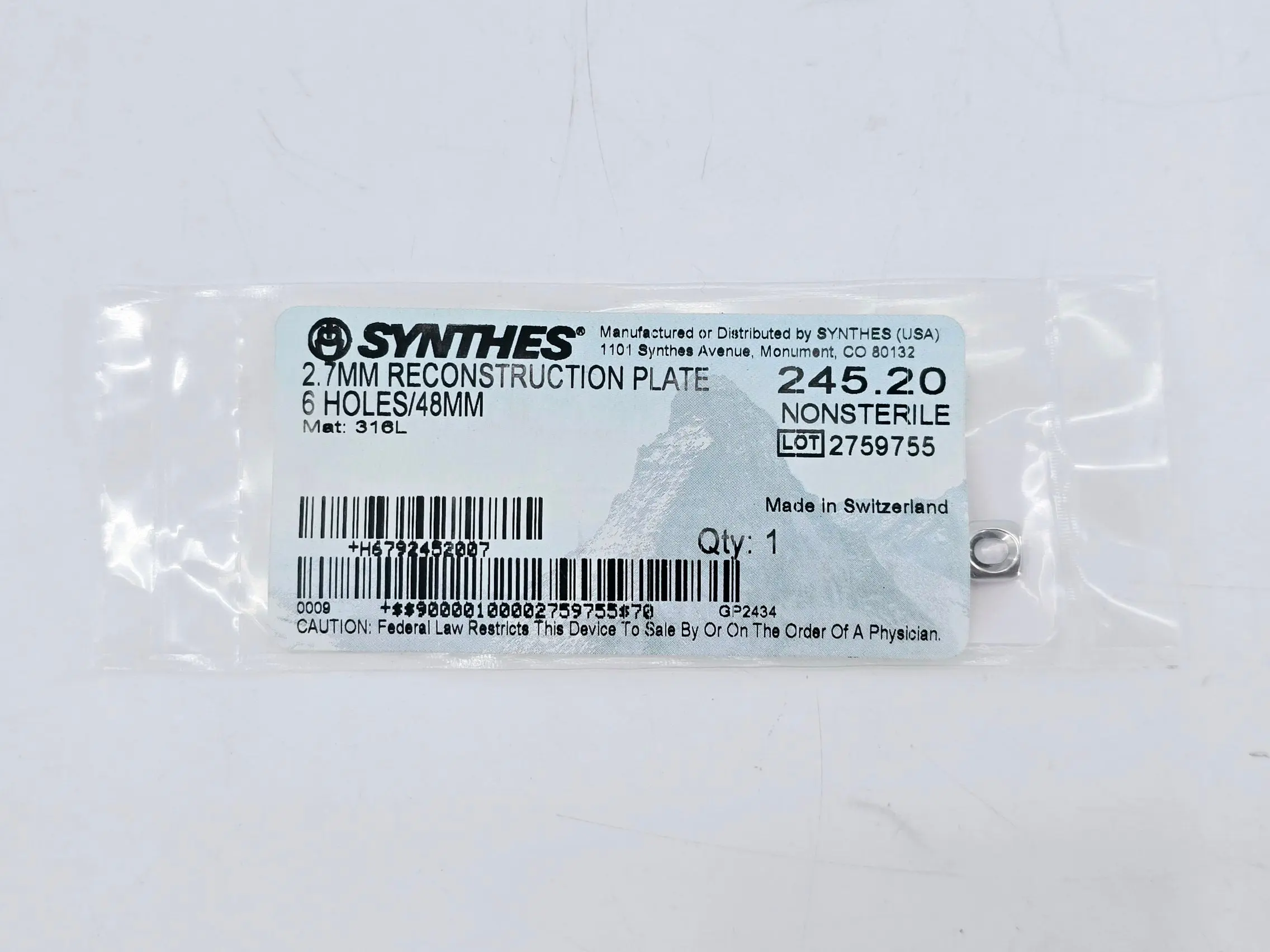 Synthes 245.20 2.7mm Reconstruction Plate 6 Holes 48mm - Image 2