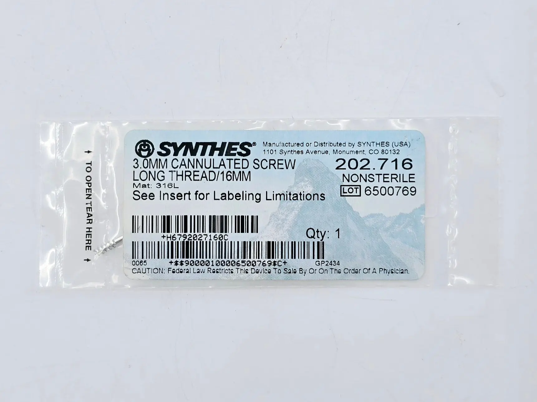 Synthes 202.716 3.0mm Cannulated Screw Long Thread/16mm - Image 2