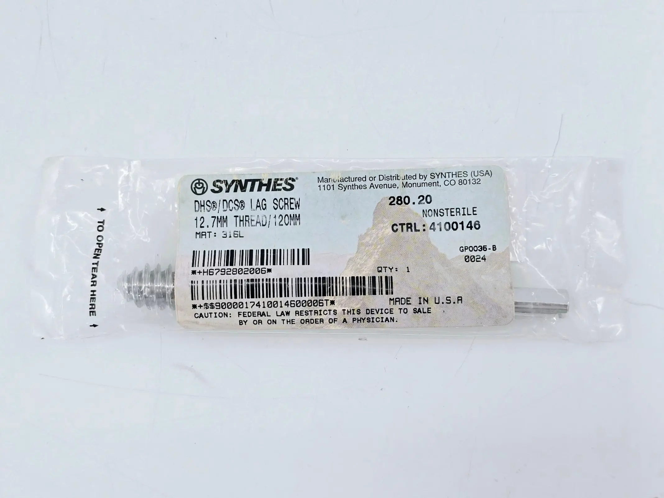 Synthes 280.20 DHS/DCS Lag Screw 12.7mm Thread/ 120mm - Image 2