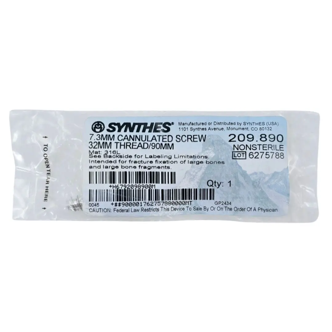 Synthes 209.890 7.3mm Cannulated Screw 32mm Thread/90mm