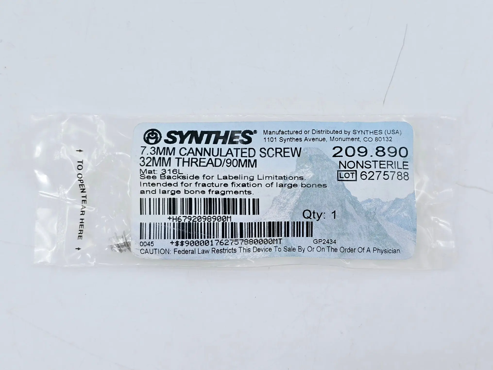 Synthes 209.890 7.3mm Cannulated Screw 32mm Thread/90mm - Image 2