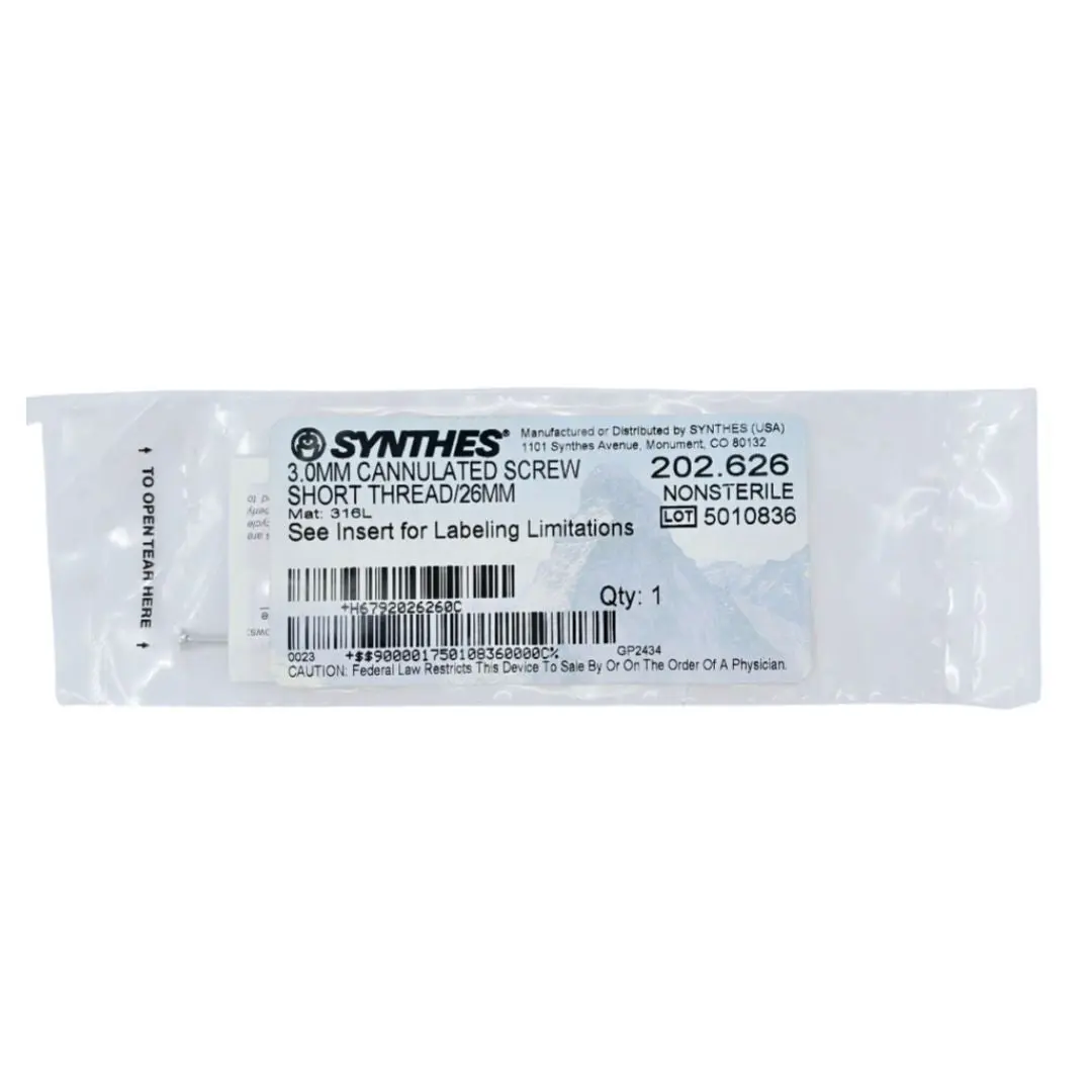 Synthes 202.626 3.0mm Cannulated Screw Short Thread/26mm