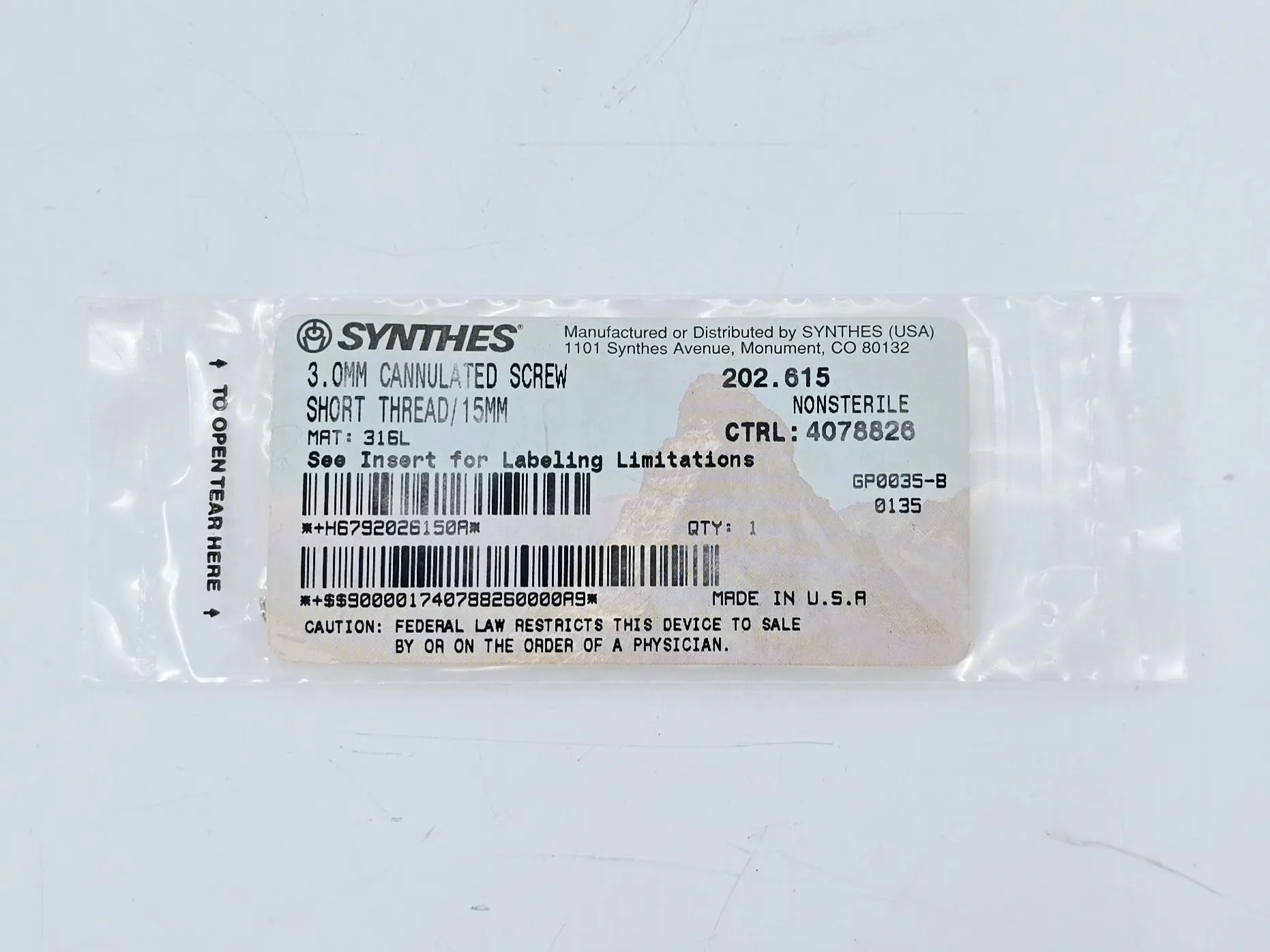 Synthes 202.615 3.0mm Cannulated Screw Short Thread/15mm - Image 2