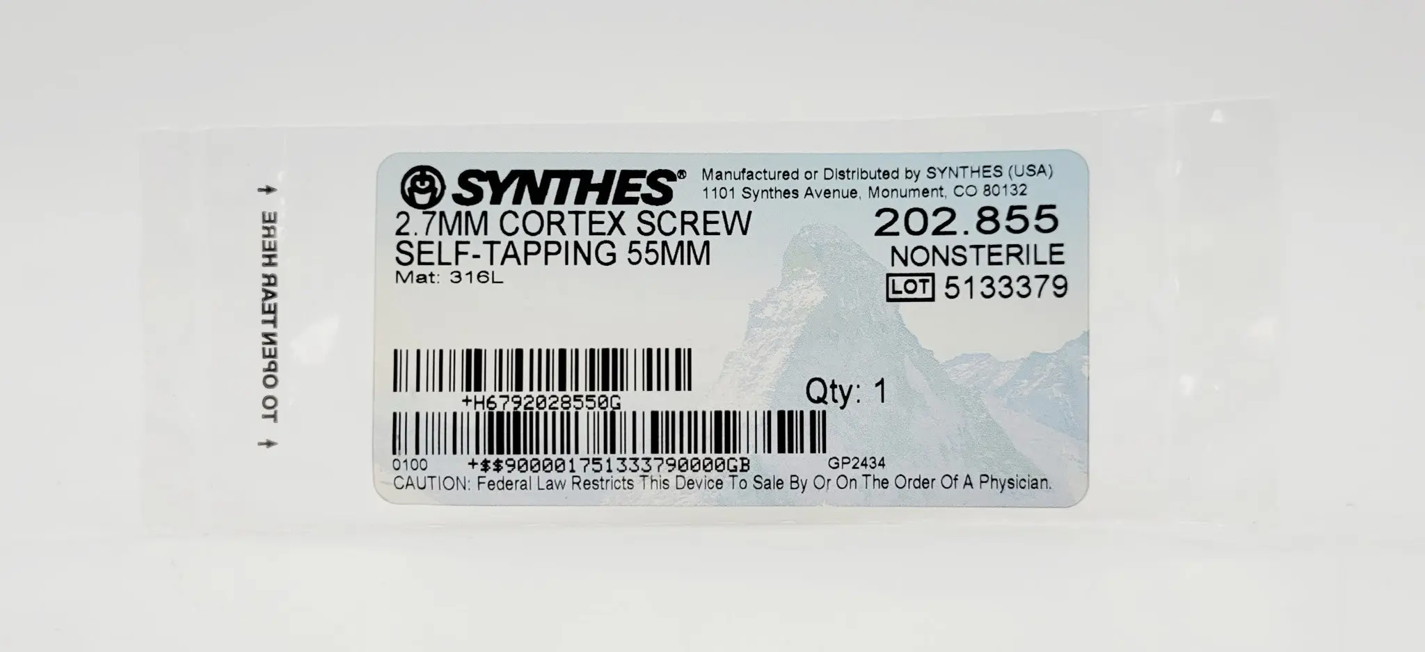 Synthes 202.855 2.7mm Cortex Screw Self-Tapping 55mm - Image 2
