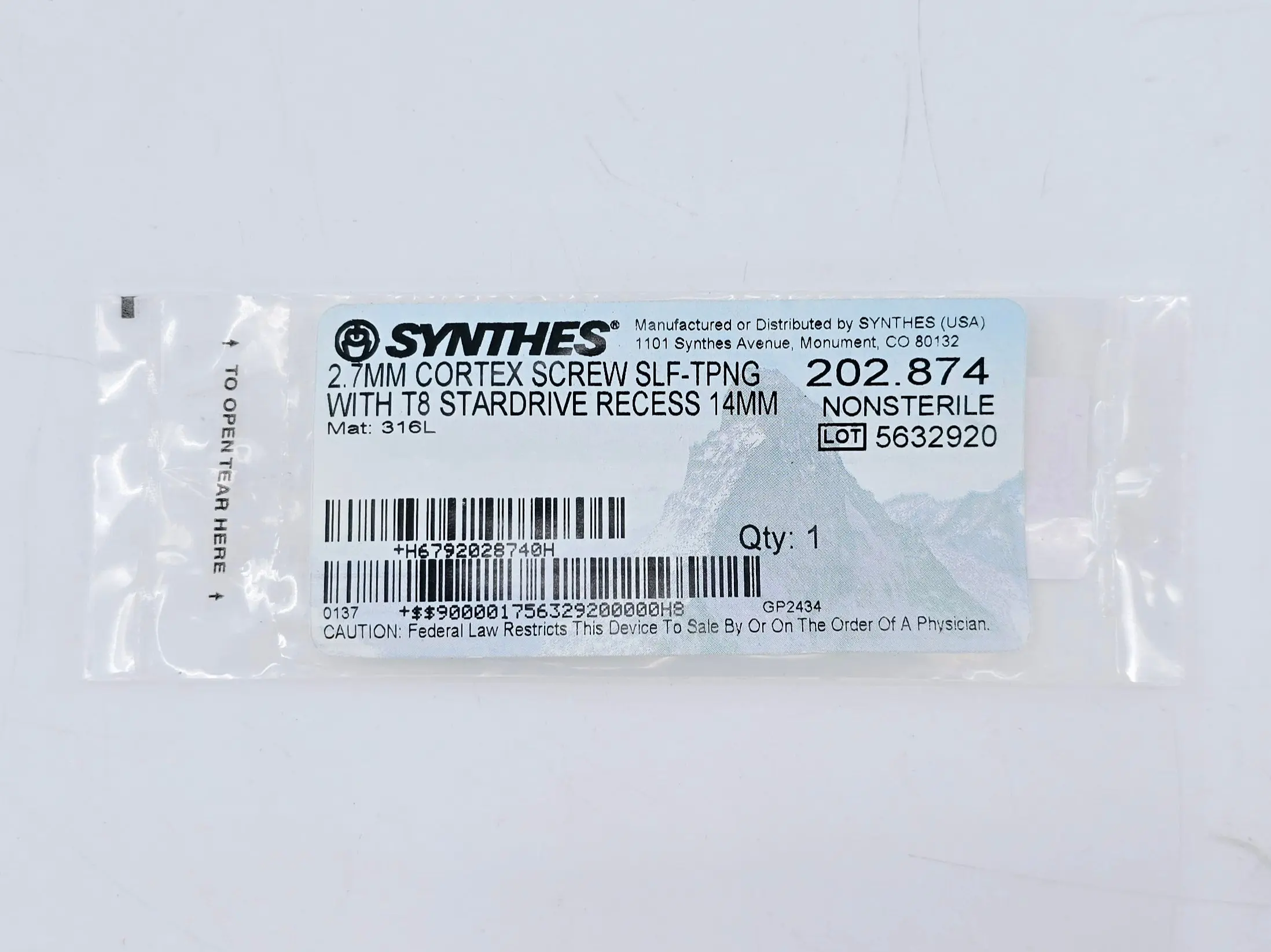 Synthes 202.874 2.7mm Cortex Screw Self-Tapping w/ T8 Stardrive Recess 14mm - Image 2