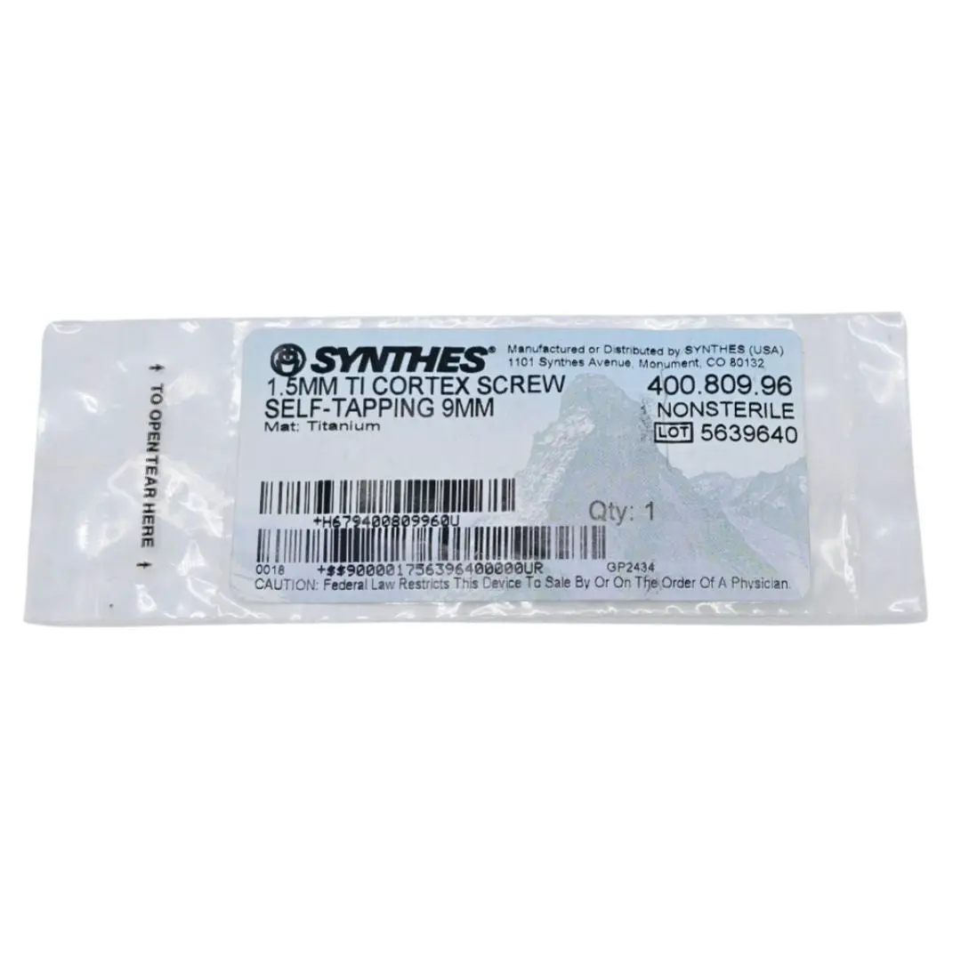 Synthes 400.809.96 1.5mm TI Cortex Screw Self-Tapping 9mm