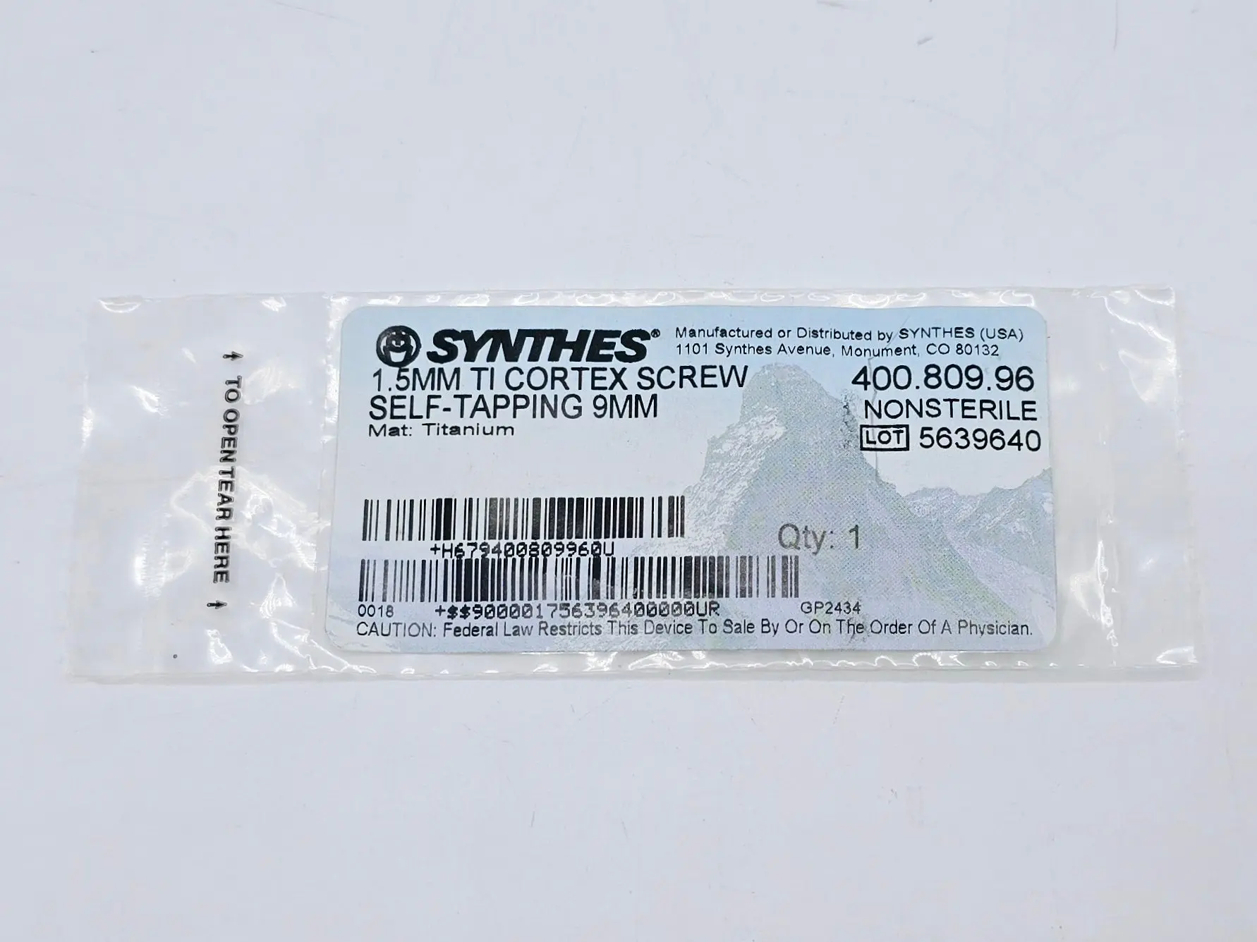 Synthes 400.809.96 1.5mm TI Cortex Screw Self-Tapping 9mm - Image 2