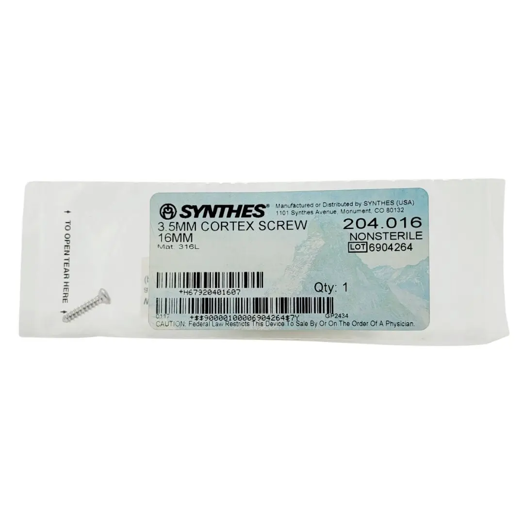 Synthes 204.016 3.5mm Cortex Screw 16mm Orthopedic Surgical Instrument