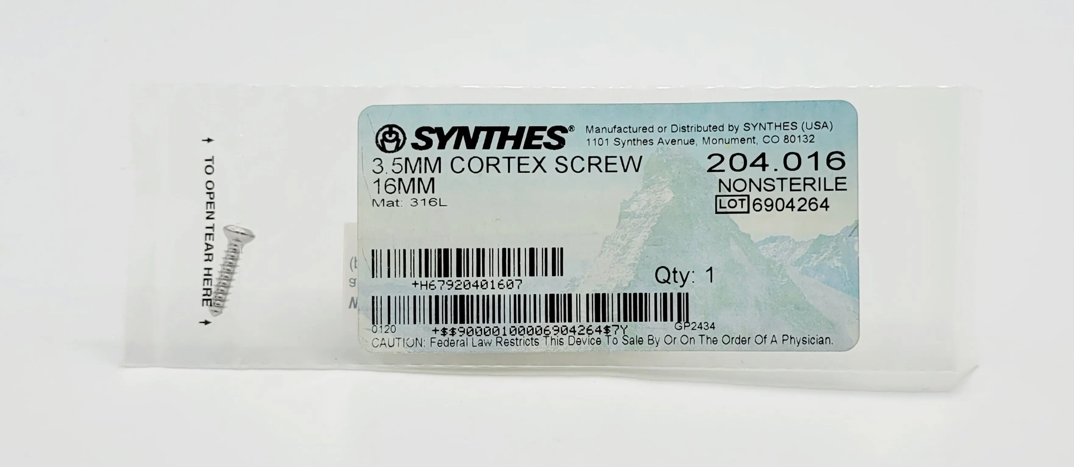 Synthes 204.016 3.5mm Cortex Screw 16mm Orthopedic Surgical Instrument - Image 2