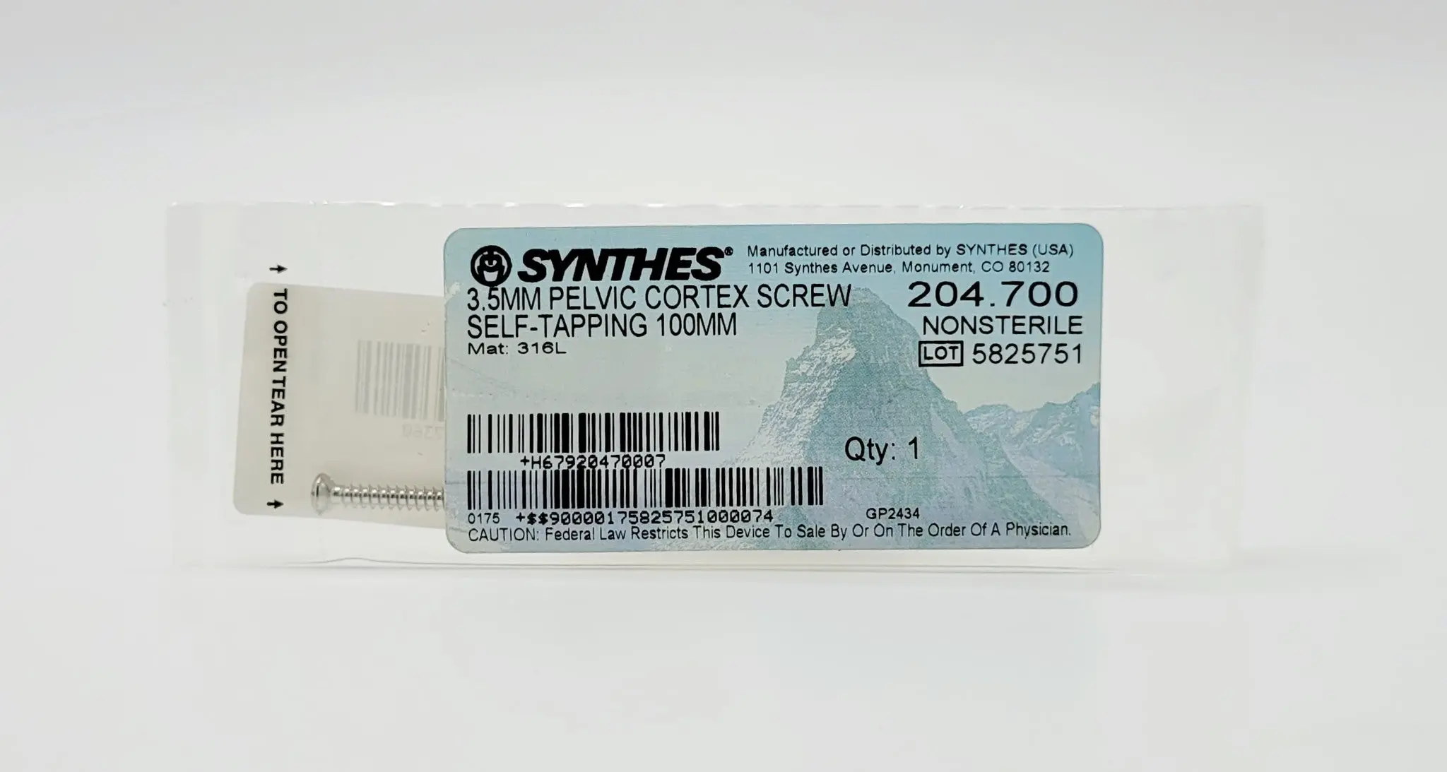 Synthes 204.700 3.5mm Pelvic Cortex Screw Self-Tapping 100mm - Image 2