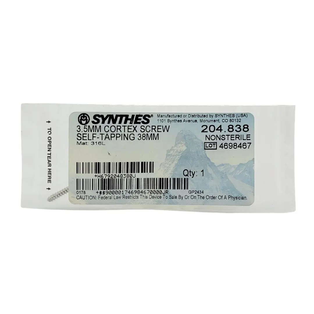 Synthes 204.838 3.5mm Cortex Screw Self Tapping 38mm