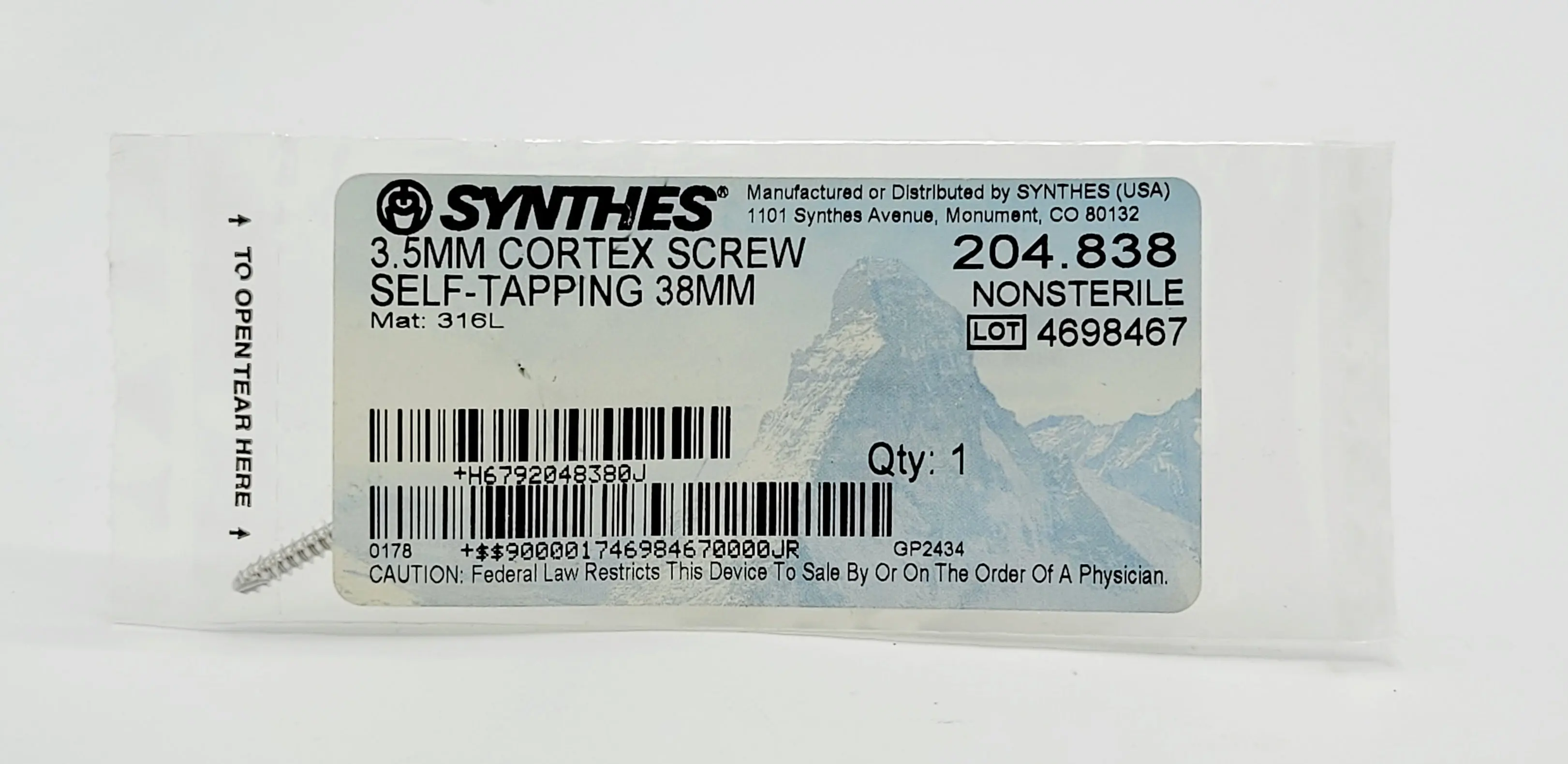 Synthes 204.838 3.5mm Cortex Screw Self Tapping 38mm - Image 2
