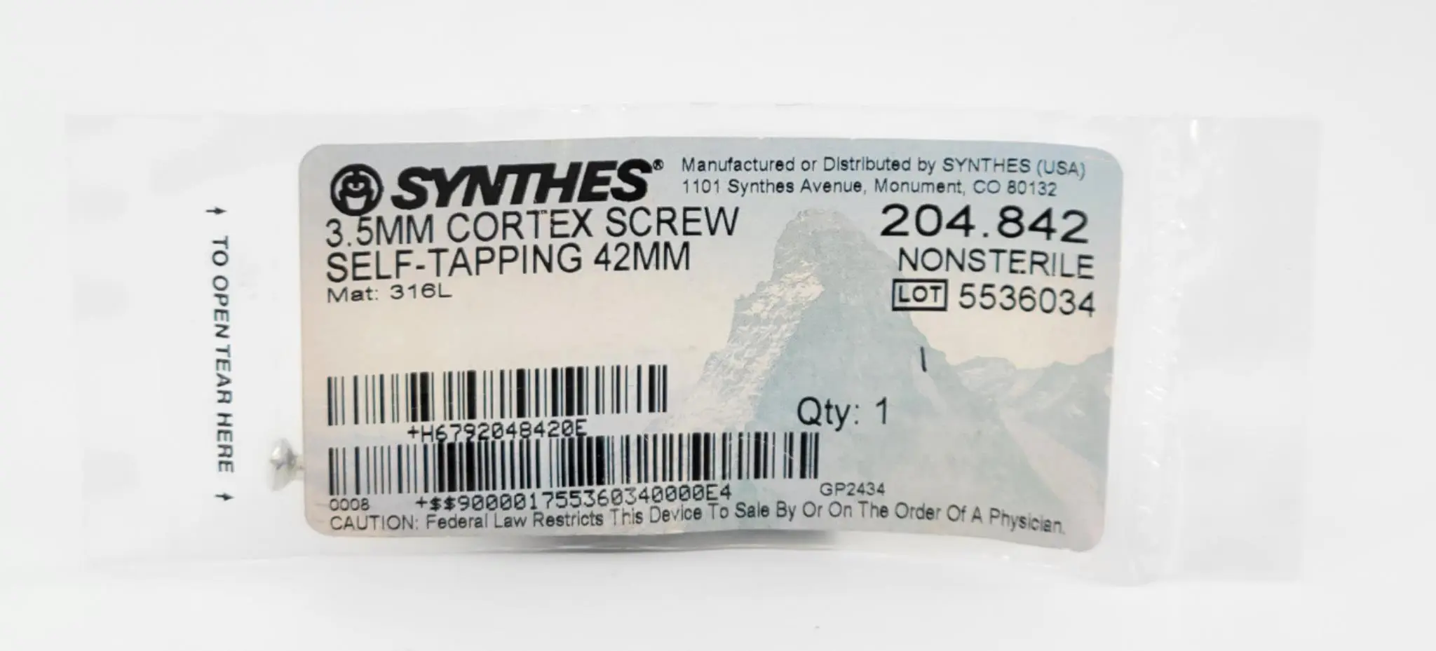 Synthes 204.842 3.5mm Cortex Screw Self-Taping 42mm - Image 3