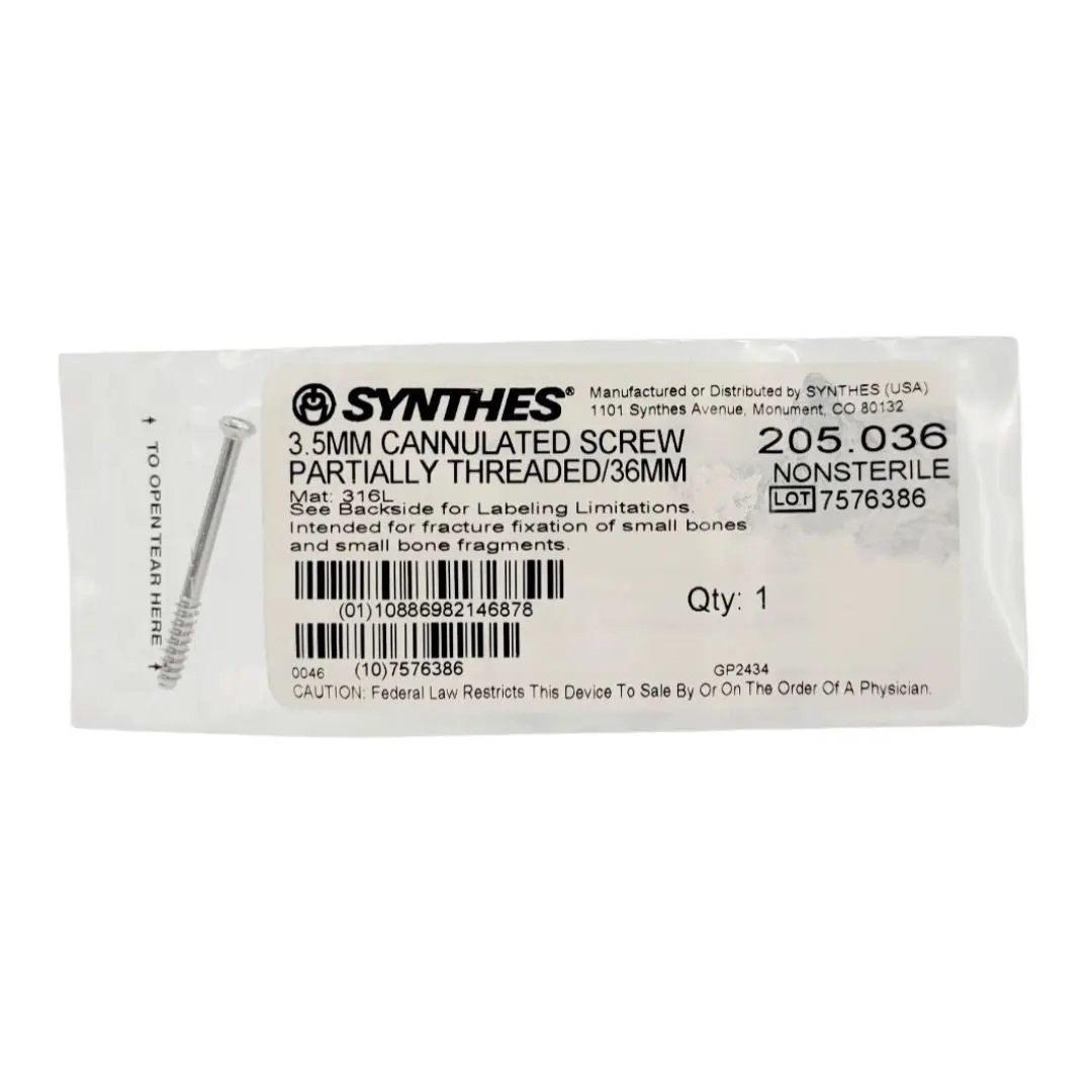 Synthes 205.036 3.5mm Cannulated Screw Partially Threaded/36mm